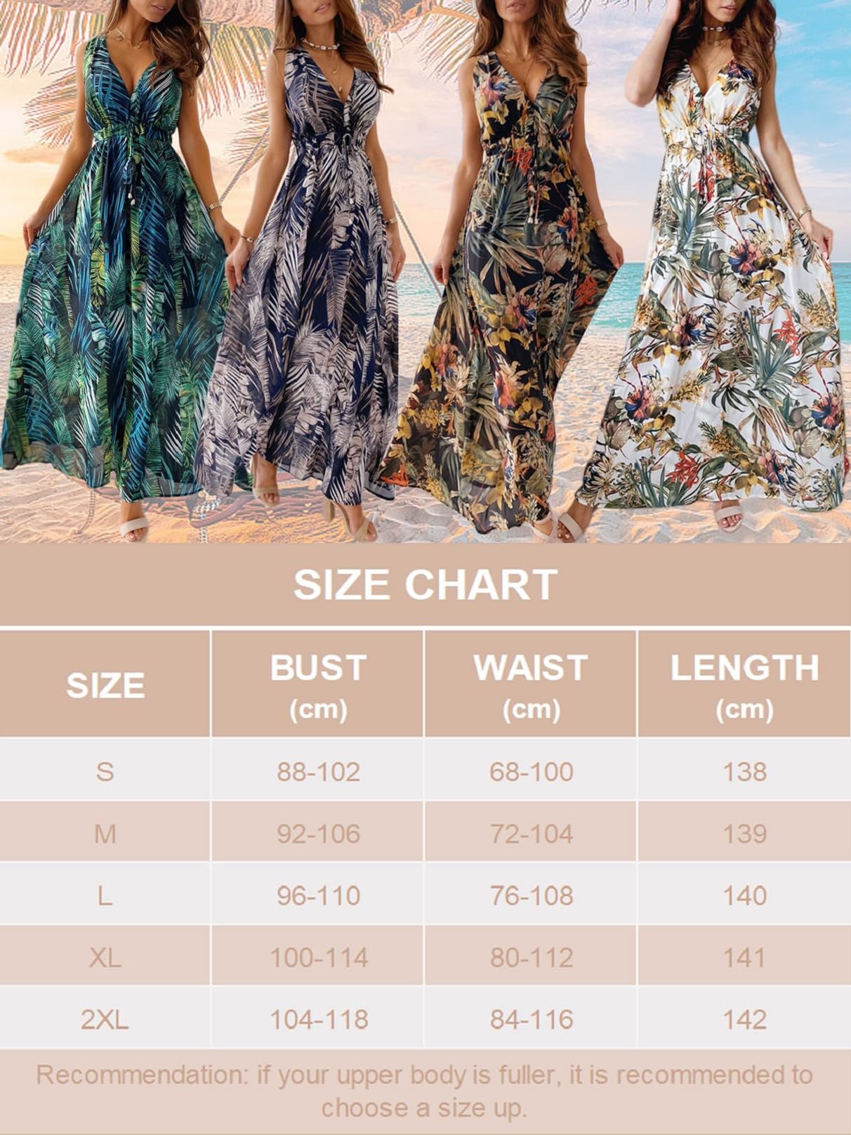 CheChury Vestido Largos Verano Mujer Elegante Vestidos Casual Mujer Bohemio Vestido con Estampado Floral Sin Manga Vestido Maxi Cuello en V Vestidos Florales Vintage Larga Vestido de Playa Vacaciones