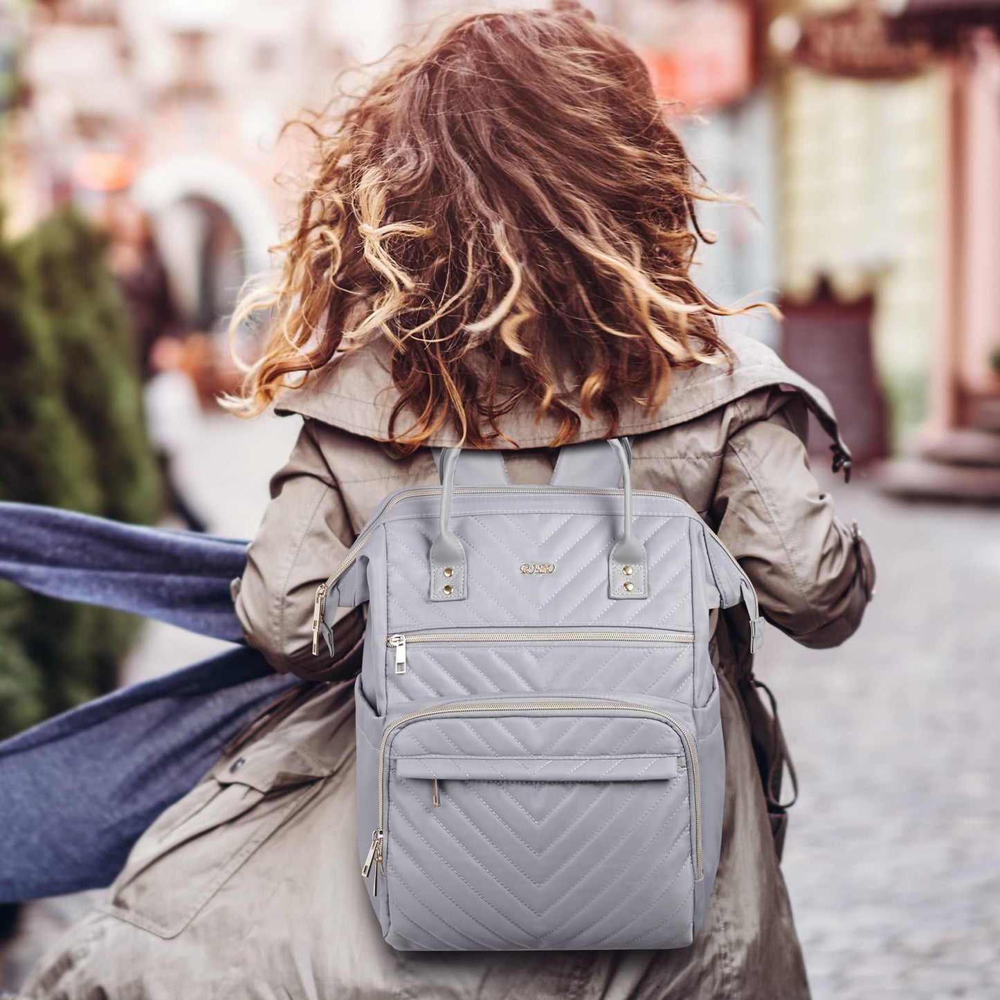 RJEU Mochila Viaje Mujer,Impermeable Mochila Ordenador Portatil para Profesora,Enfermera Trabajo,Mochila Escolar para Adolescentes,Regalos para Mujeres,Gris