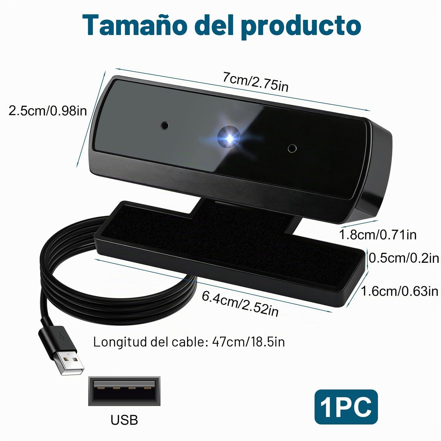Webcam Full HD 1080P 30FPS con Microfono USB Plug Play Enfoque Automático