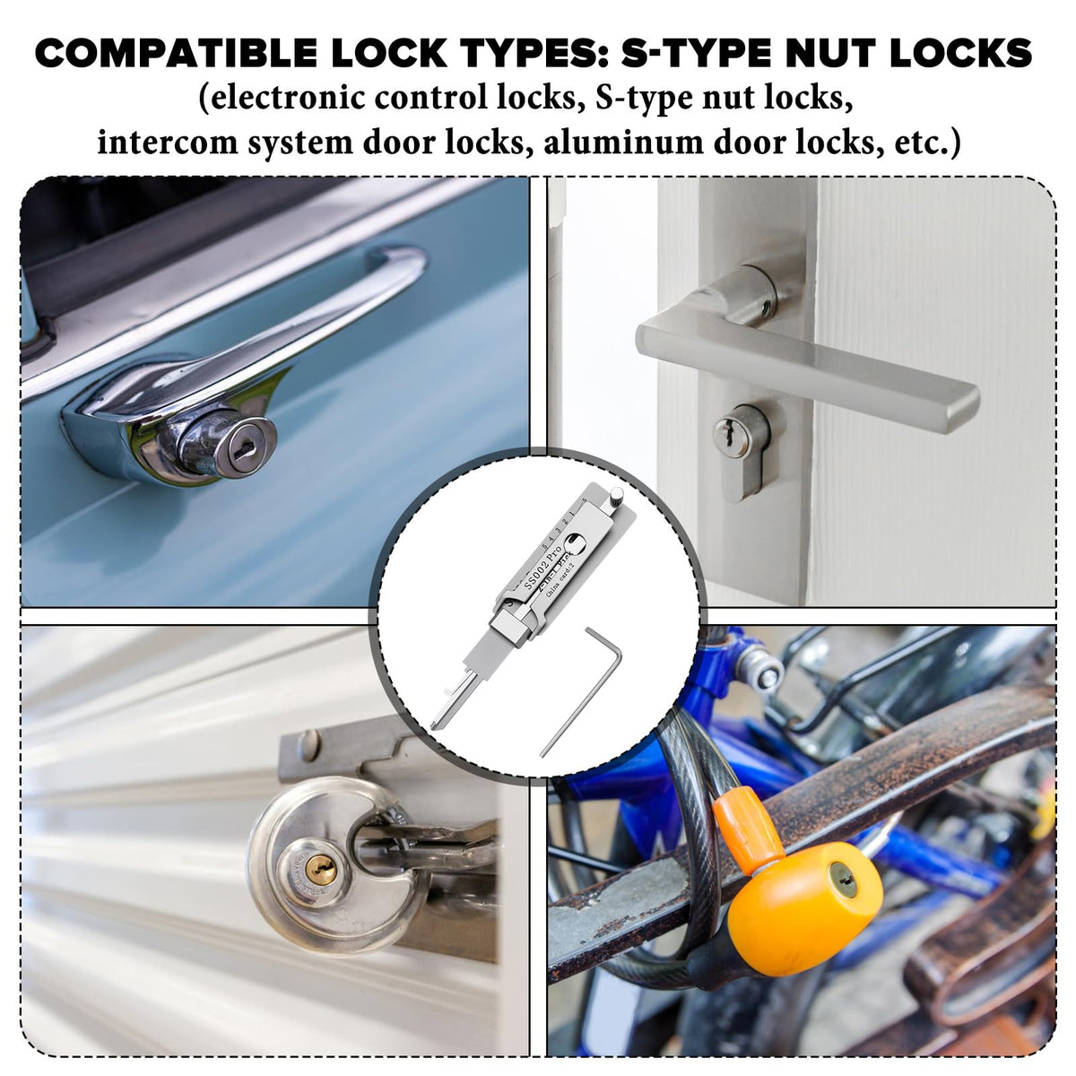 SS002 Pro - Juego de ganzúas 2 en 1, decodificador de llave principal de acero inoxidable, herramienta de apertura de puerta, juego de herramientas para cerraduras con ranura en S