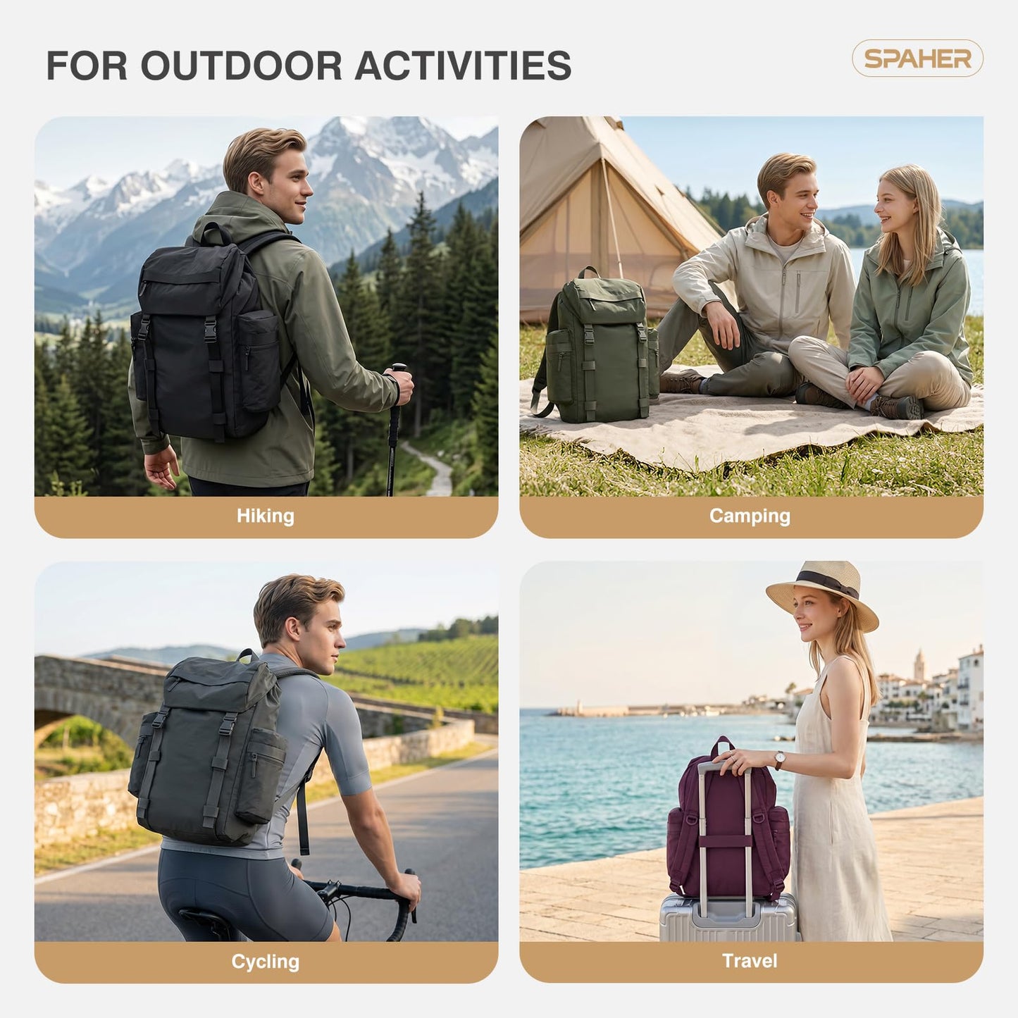 SPAHER 20L Mochila de Senderismo Trekking Impermeable para Acampar Viaje