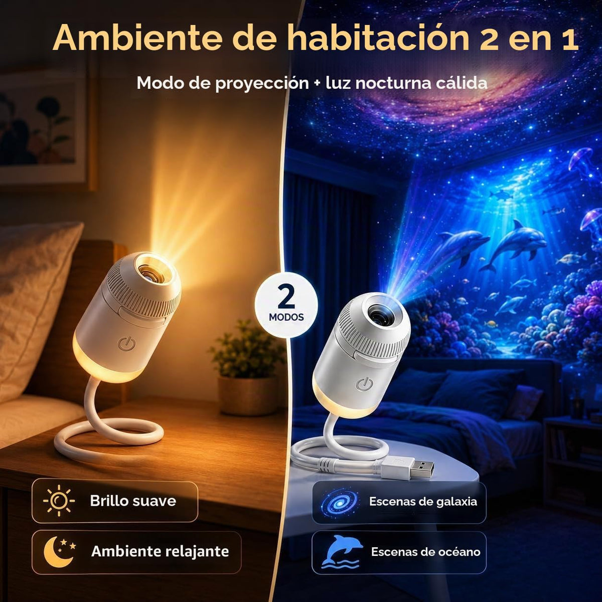 LMIX Proyector de Galaxia 2 en 1, Luz Nocturna Proyector Estrellas Usb de Cielo Estrellado Holográfico 360° 5D Galaxy Projector Night Light Lámpara de Espacio Led para Dormitorio, 24 Películas