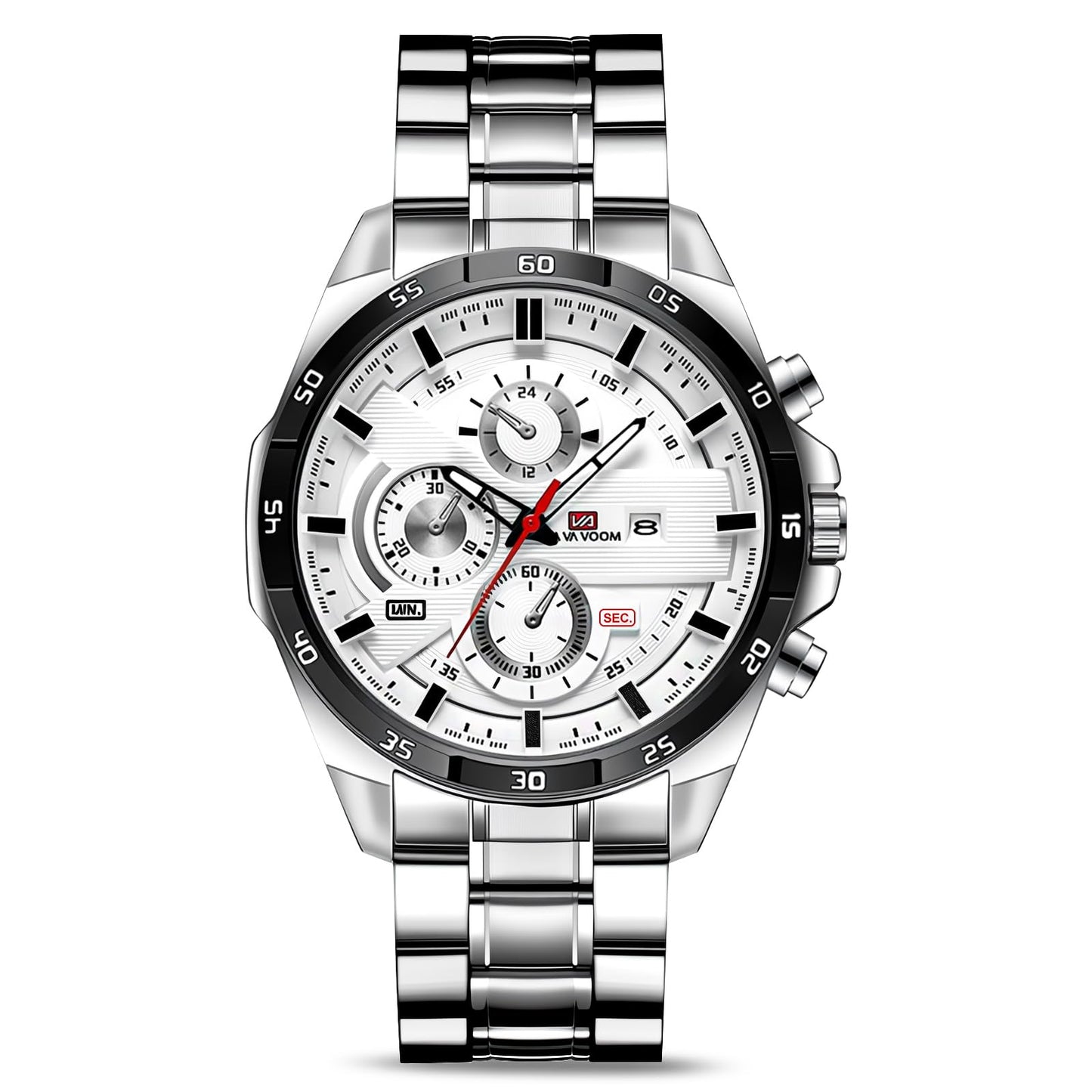 OFFCUP Reloj para Hombre, 50mm Cronografo Impermeable Relojes, Reloj Analógico de Cuarzo con Correa en Acero Inoxidable et Fecha Automática, Negocios Casual Relojes de Pulsera para Hombres (Plata)