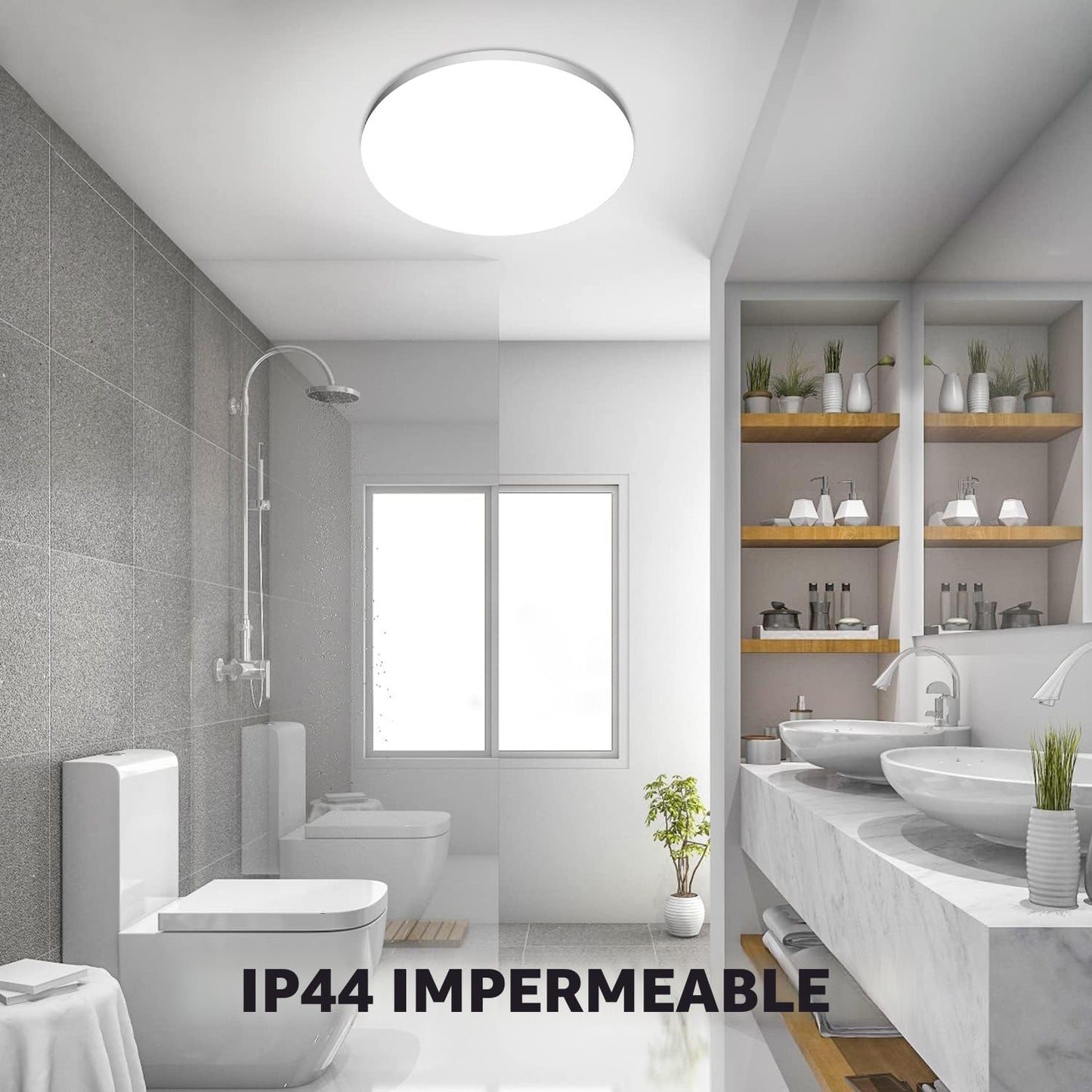 OUILA Plafon LED Techo, 24W 2000LM 6500K Lampara Techo, IP44 Ø28cm Plafones para Techo Led Lampara Led Techo Dormitorio Cocina Pasillo Baño Sala