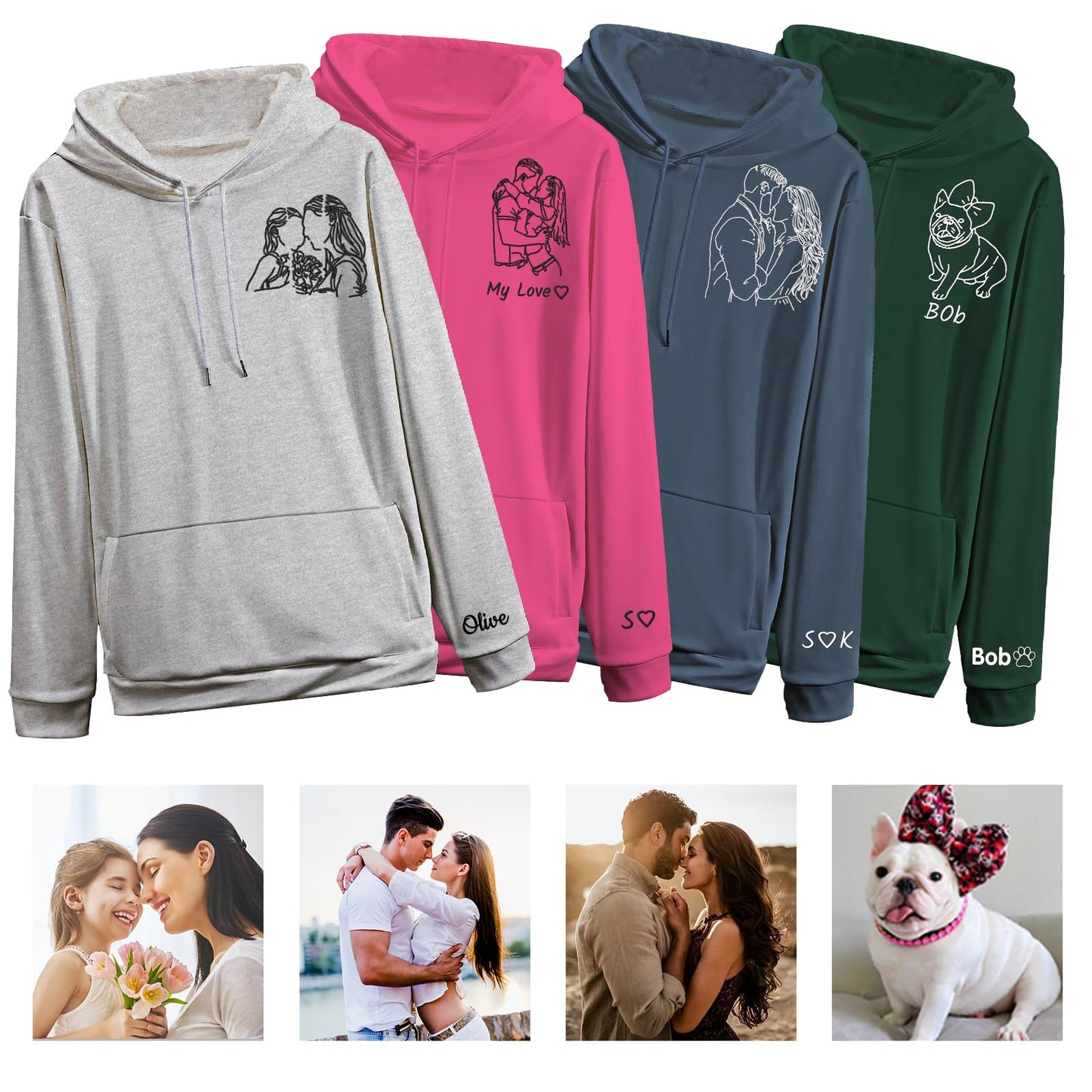 ABIsedrin Sudadera con Capucha Personalizada, Retrato Fotográfico, Diseña Tu Propia Sudadera, para Parejas