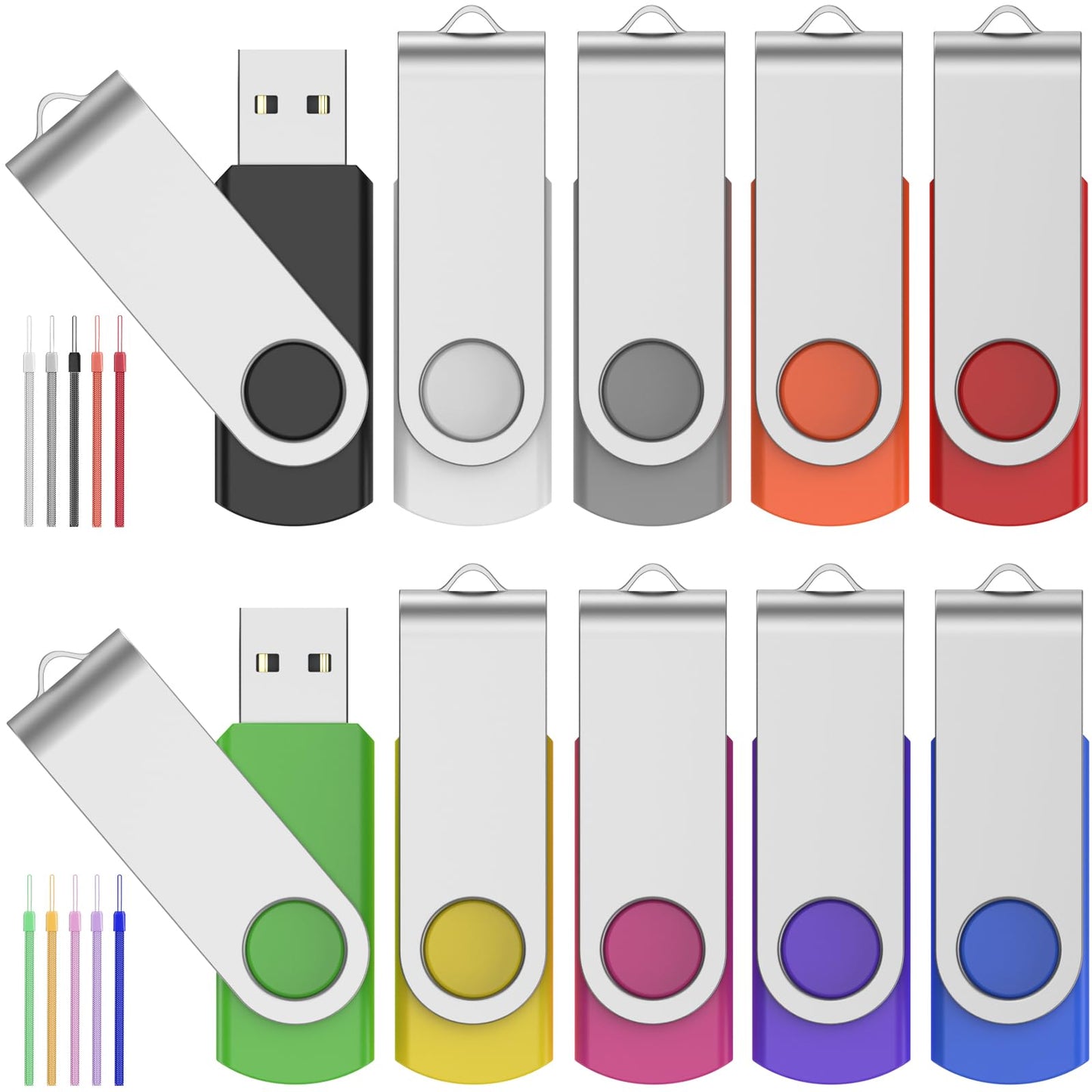 Memoria USB 128MB 10 Piezas Pen Drives - Portátil Unidad Flash USB Práctico PenDrive con 10 Unidades Cuerdas - Multicolor Giratoria USB 2.0 Flash Drive Pequeña Capacidad 128 MB by FEBNISCTE