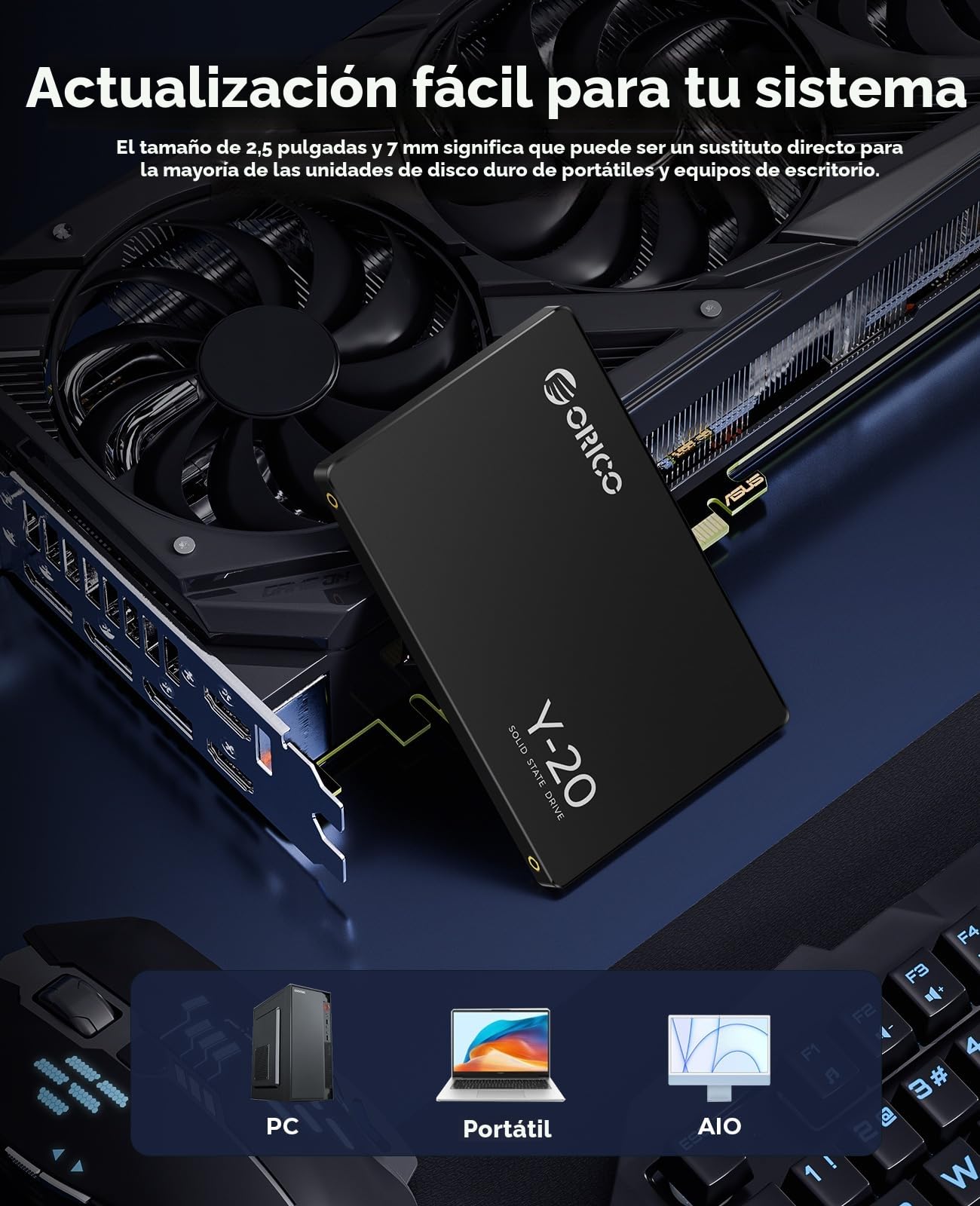 ORICO 128GB SSD SATA III 6Gb/s 2.5" SSD Interno, Velocidad de Lectura de hasta 500 MB/s, Compatible con Computadora Portátil y de Escritorio- Y20