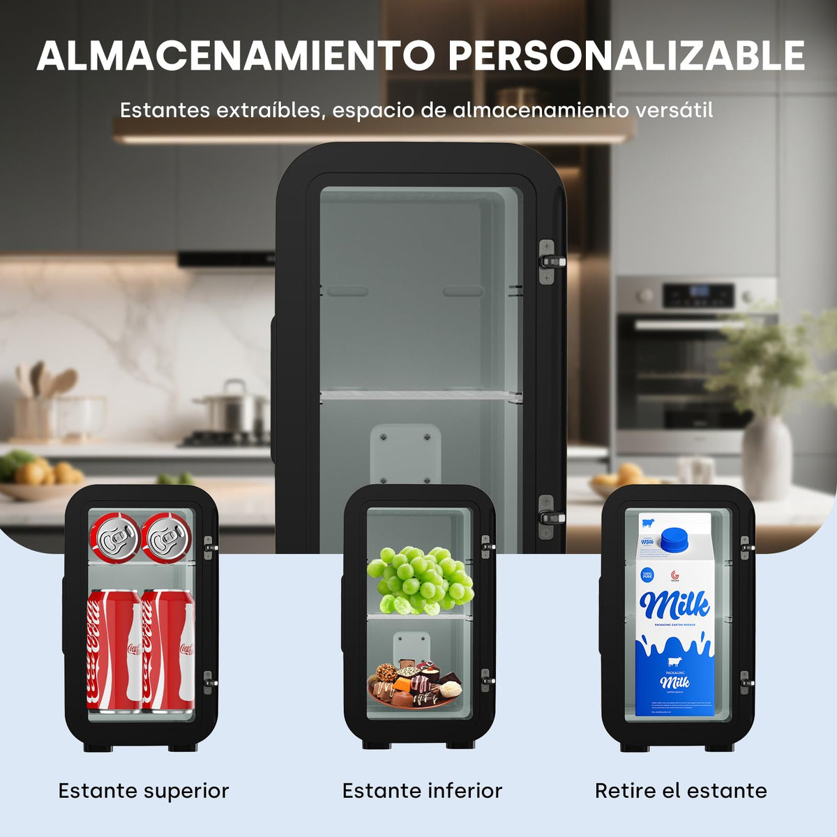 Enventor Nevera Pequeña, 6L, 220–240V CA y 12V CC, Negro
