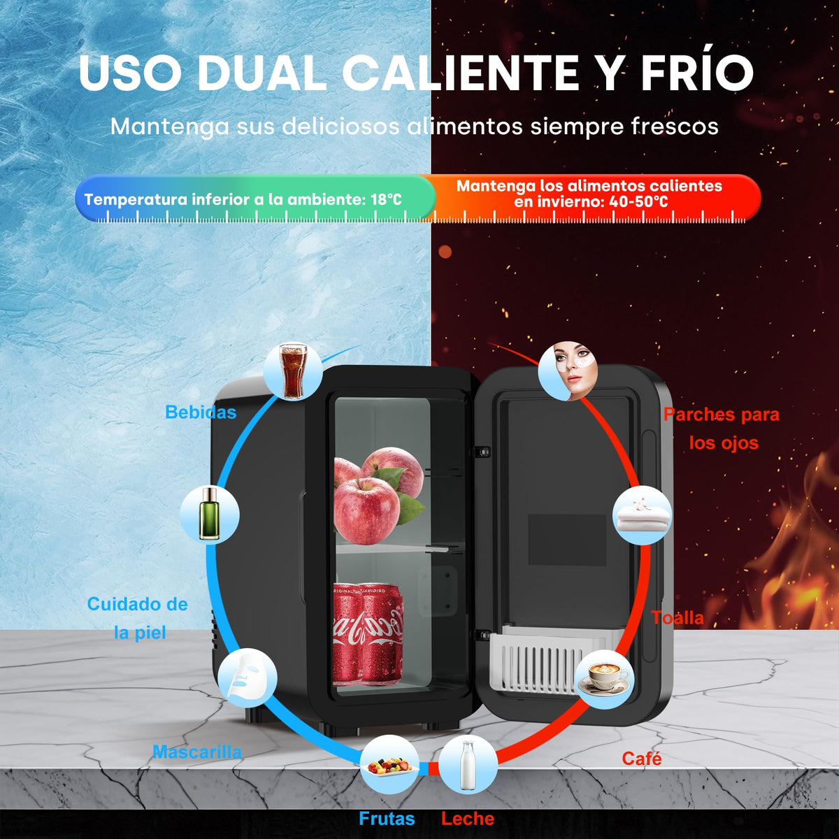Enventor Nevera Pequeña, 6L, 220–240V CA y 12V CC, Negro
