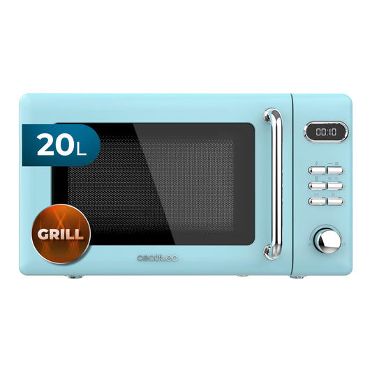 Cecotec Microondas Digital con Grill de 20 L Proclean 5110 Retro Blue. 700 W en 5 Niveles, Temporizador hasta 60 mins, 8 Programas y Modo Descongelación, Diseño Vintage en Azul