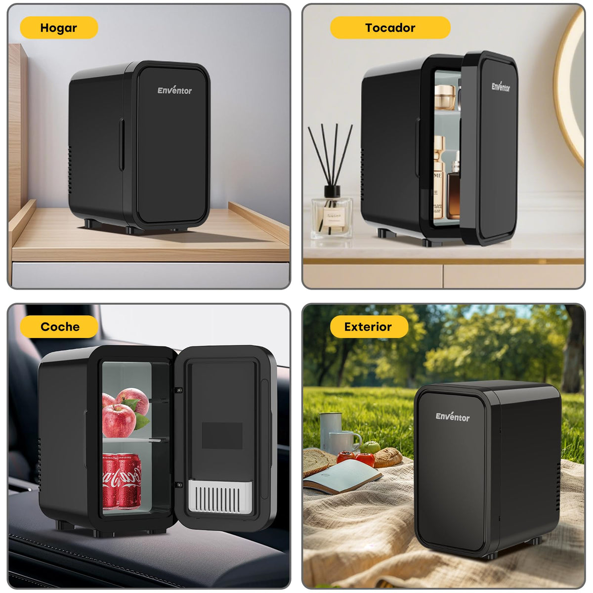 Enventor Nevera Pequeña, 6L, 220–240V CA y 12V CC, Negro
