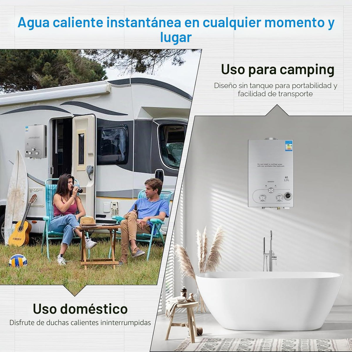 18L Calentador de Agua de Gas GLP Butano y Propano 36KW Calentador de Agua Calentador de Agua LPG Instantáneo Portátil,Modos de Invierno y Verano,Blanco,para Ducha Al Aire Libre,Baño,Camping