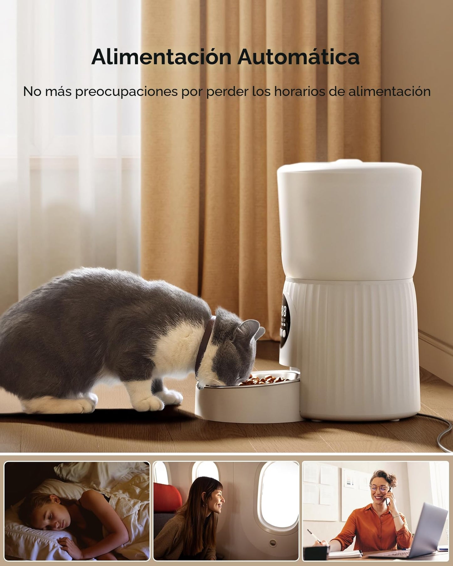 Comedero Gato Automatico, Faroro 4L Dispensador Comida Gatos/Perros con 1 a 6 Comidas Al Día, Control de Porciones, Voz 10s, Alimentación Lenta (Blanco)