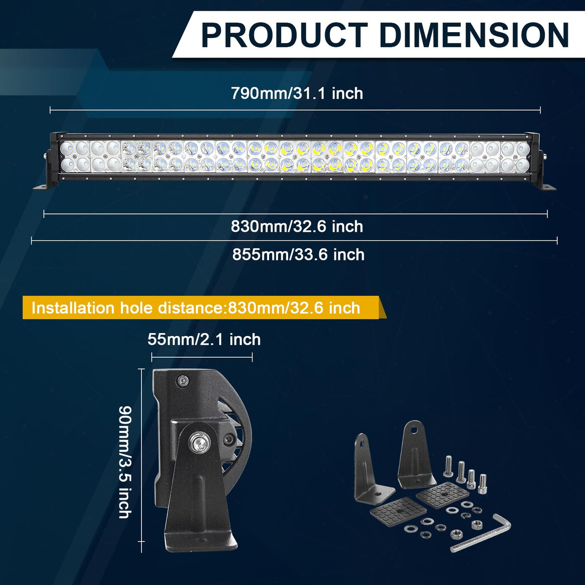 RIGIDON 32 Pulgadas 80 cm 180W Barra de luz led, Faros Trabajo led 12V 24V