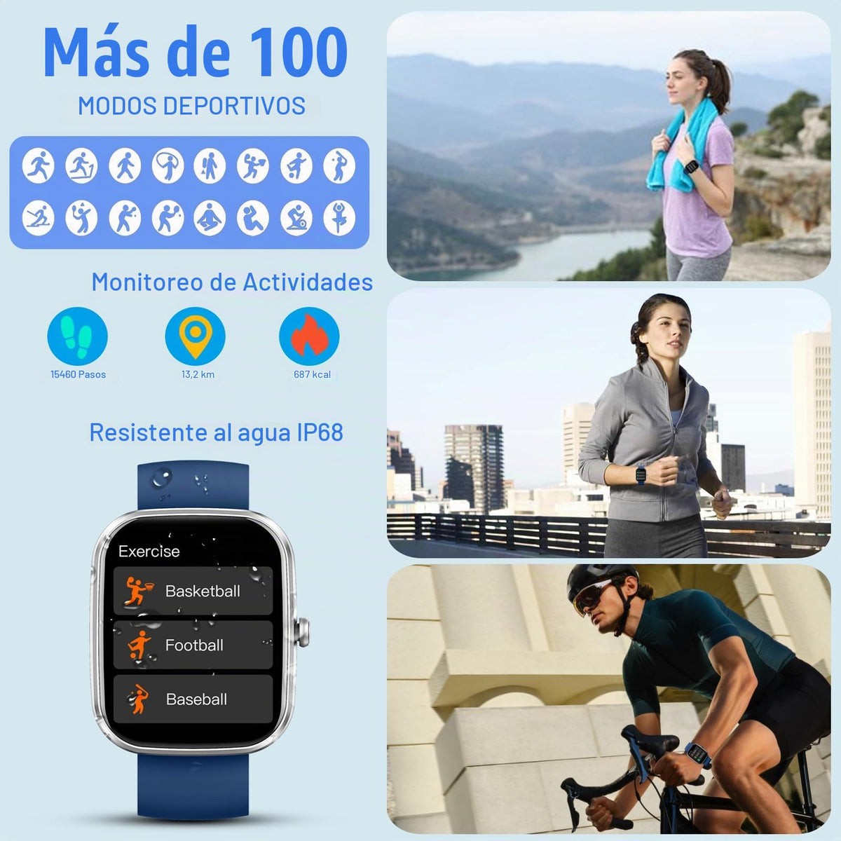 Reloj Inteligente Hombre Mujer, 1.96" Smartwatch con Llamadas Bluetooth y Whatsapp Notificación, IP68 Pulsera Actividad con 100+ Modos Deportivos, Pulsómetro, Monitor de Sueño para Android iOS