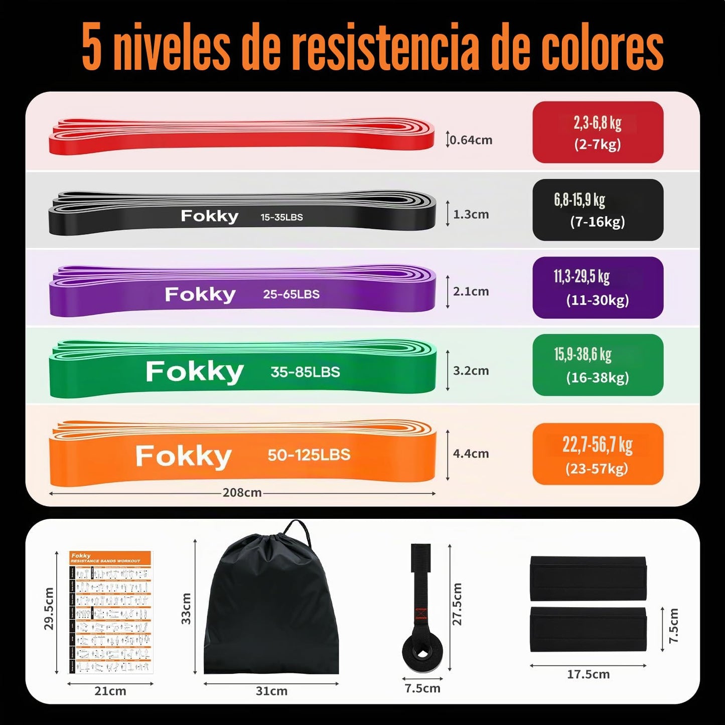 Fokky Gomas Elasticas Musculacion[Set of 5], Bandas Elasticas Musculacion