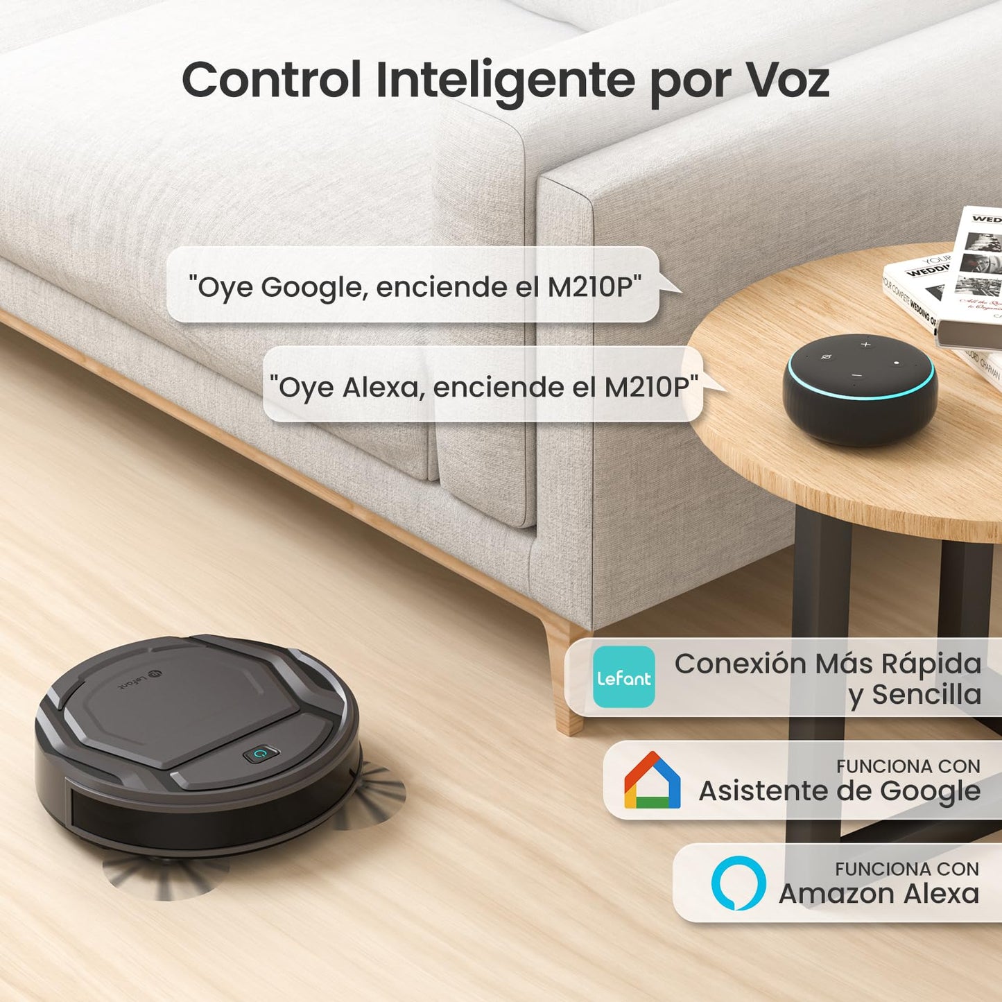 Lefant M210P Robot Aspirador 2200Pa, Aspirador Robot Autonomía de 120 Min, WiFi/App/Alexa, Sensor de Anticolisión/Caída Navegación Inteligente, Delgado y Silencioso, 6 Modos de Limpieza