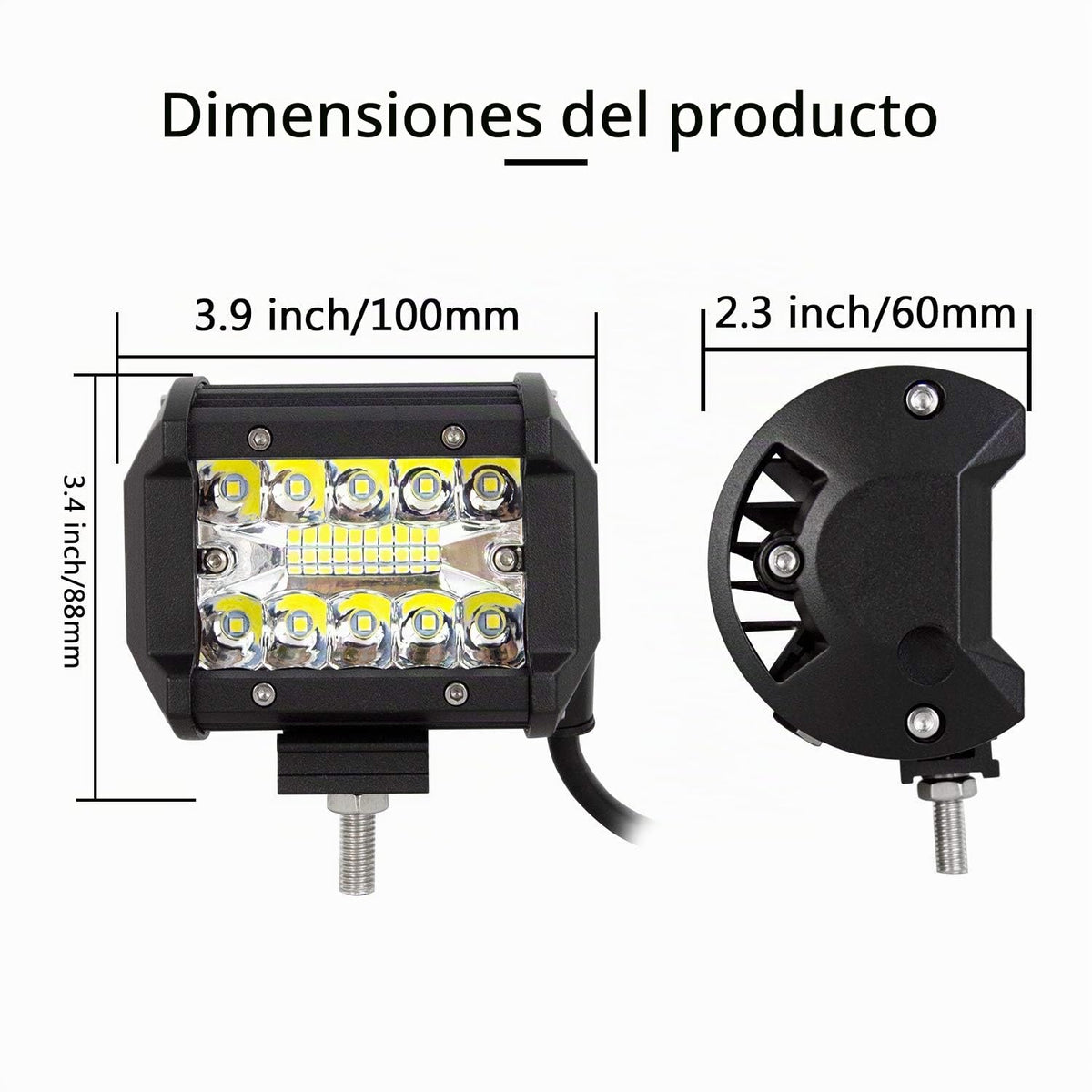 Willpower Barra LED 4x4 15" 300W + Focos LED Tractor 4" 12V 24V, Cableado