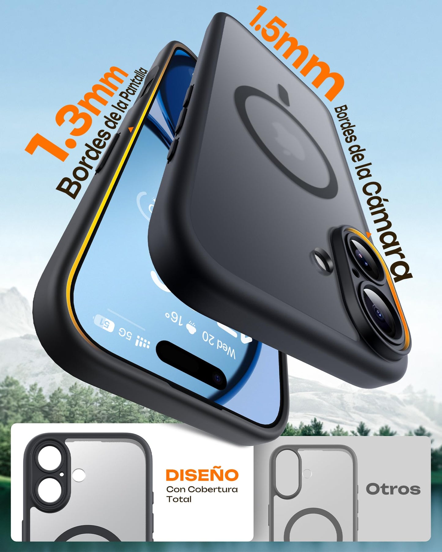 TOCOL Funda para iPhone 17, Protección Lente Cámara, Imanes Integrado, Compatible con Magsafe, Protección contra Caídas, Translúcida Mate Trasera, Titanio Negro