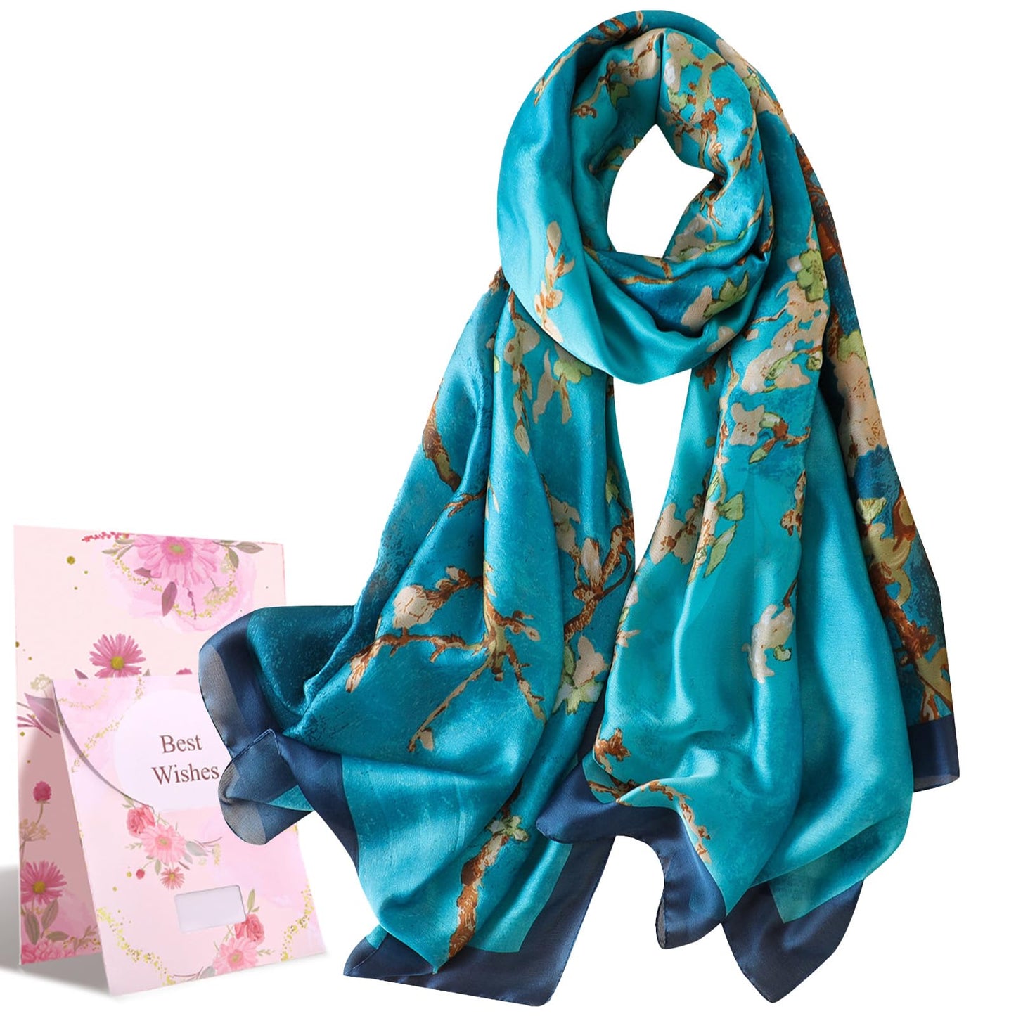 heekpek Bufanda Seda Mujer Satín Bufanda Estampada Ligero Elegante Chal Fulares Cuello Pañuelo de Seda para Mujer