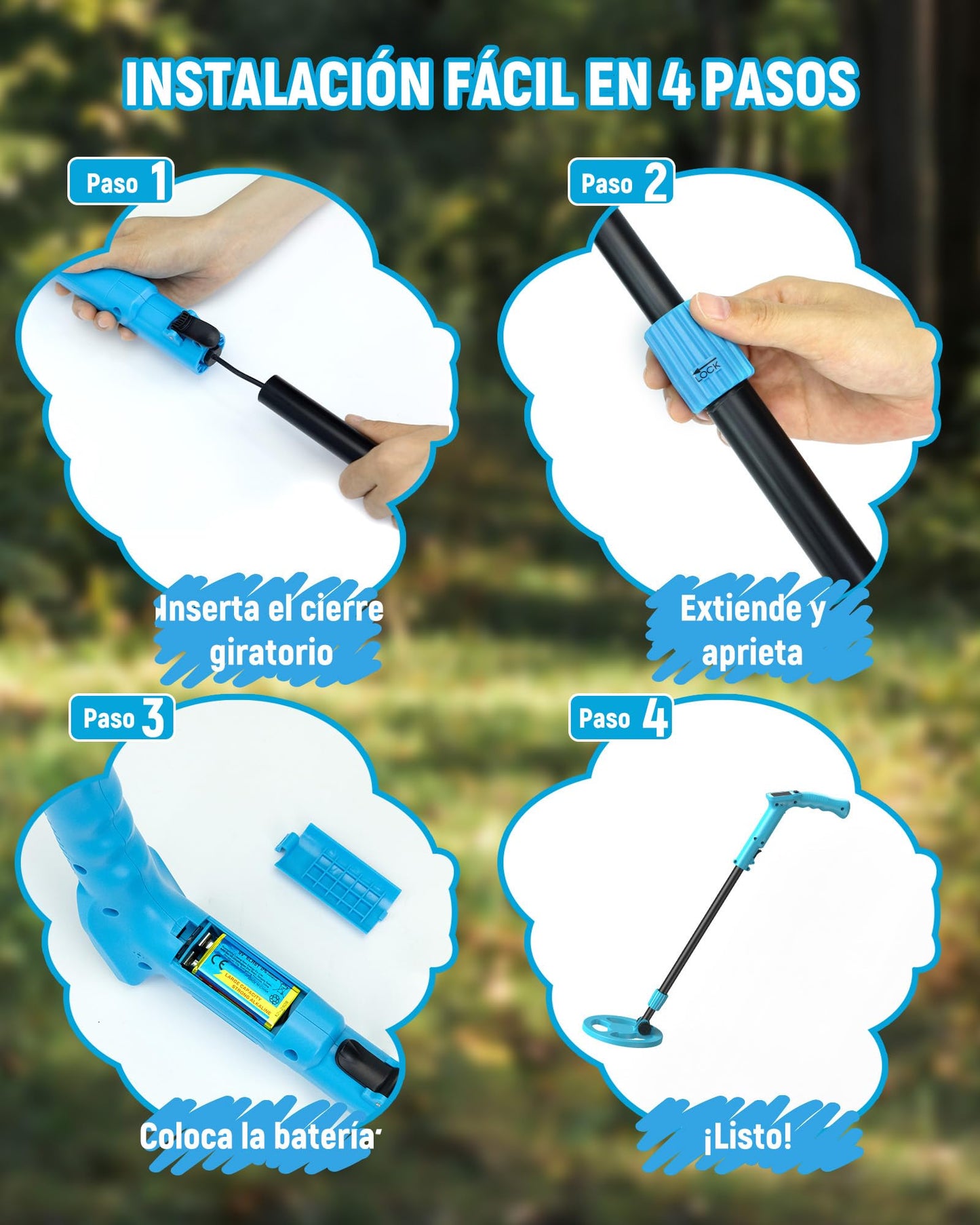 KAIWEETS Détecteur de Métaux 2025 Bleu, Écran LCD Couleur Animé, Tige Légère et Réglable, Kit de Chasse au Trésor Complet avec Sac à Dos, Pelle, Râteau & Pièces Bonus – Cadeau Parfait pour Noël, Anniv