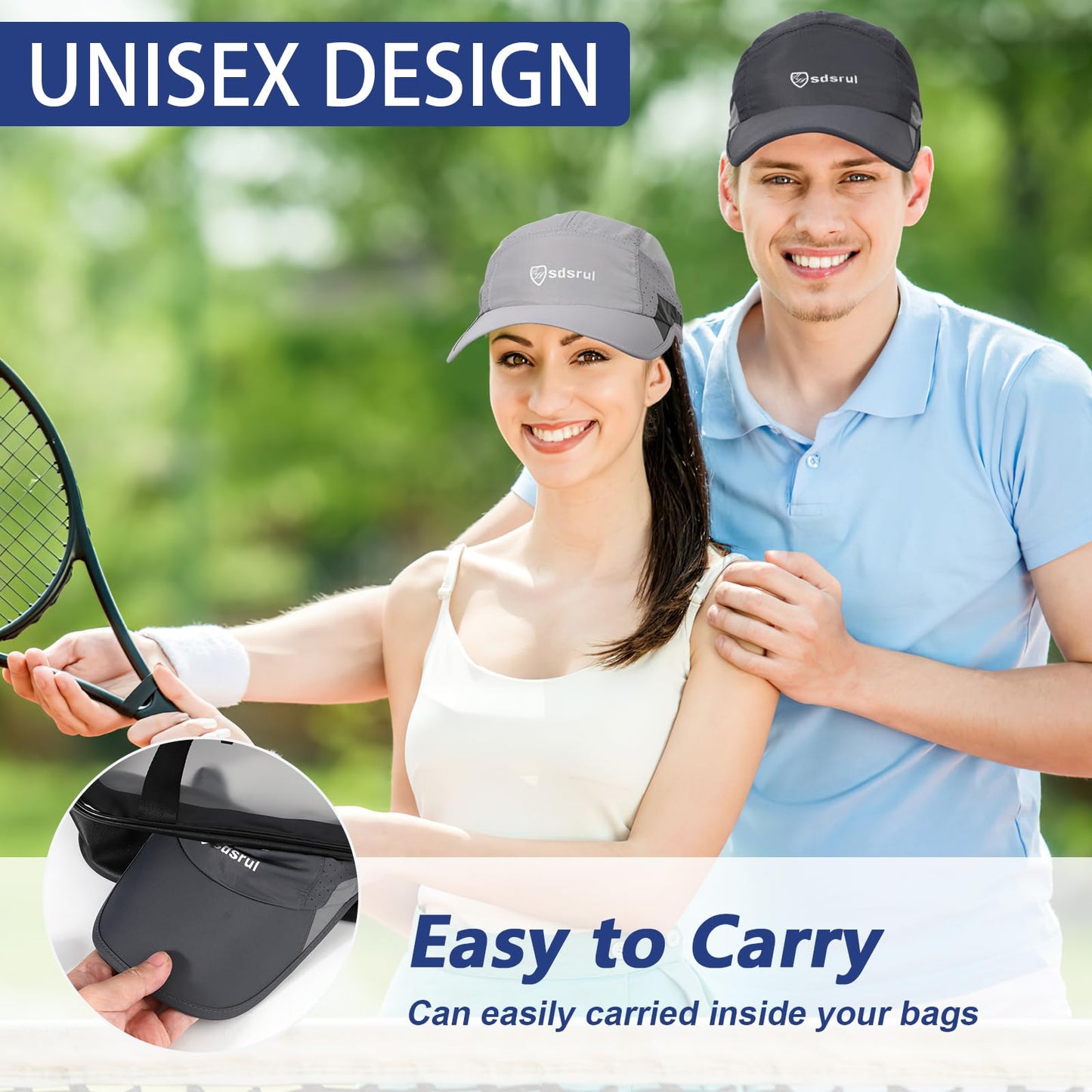 AYPOW 2 Packs Gorra de Béisbol Transpirable para Hombre, Protección Solar de Secado Rápido, Malla Plegable Lavable, Ligera Sombreros de Verano al Aire Libre con Hebilla Ajustable