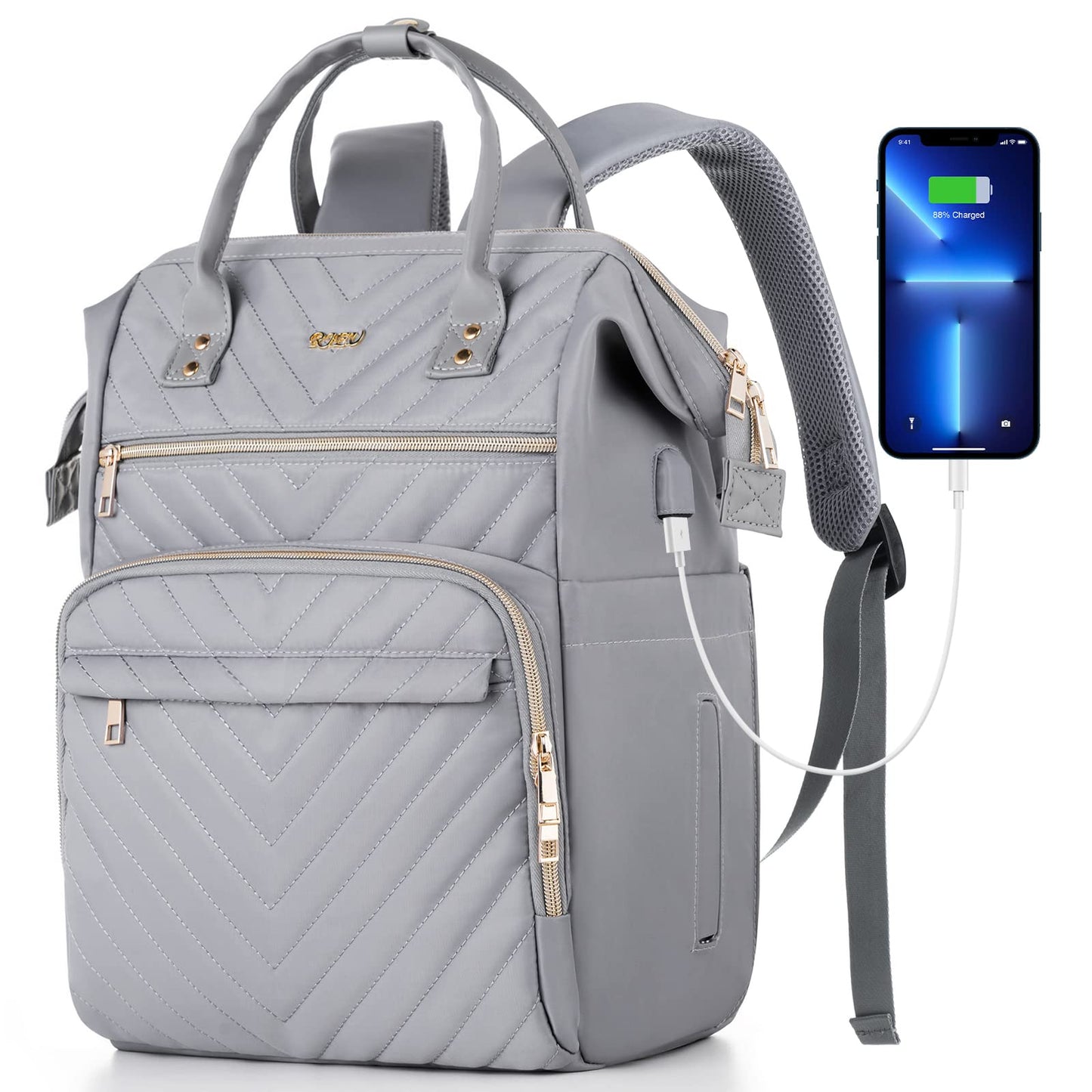 RJEU Mochila Viaje Mujer,Impermeable Mochila Ordenador Portatil para Profesora,Enfermera Trabajo,Mochila Escolar para Adolescentes,Regalos para Mujeres,Gris