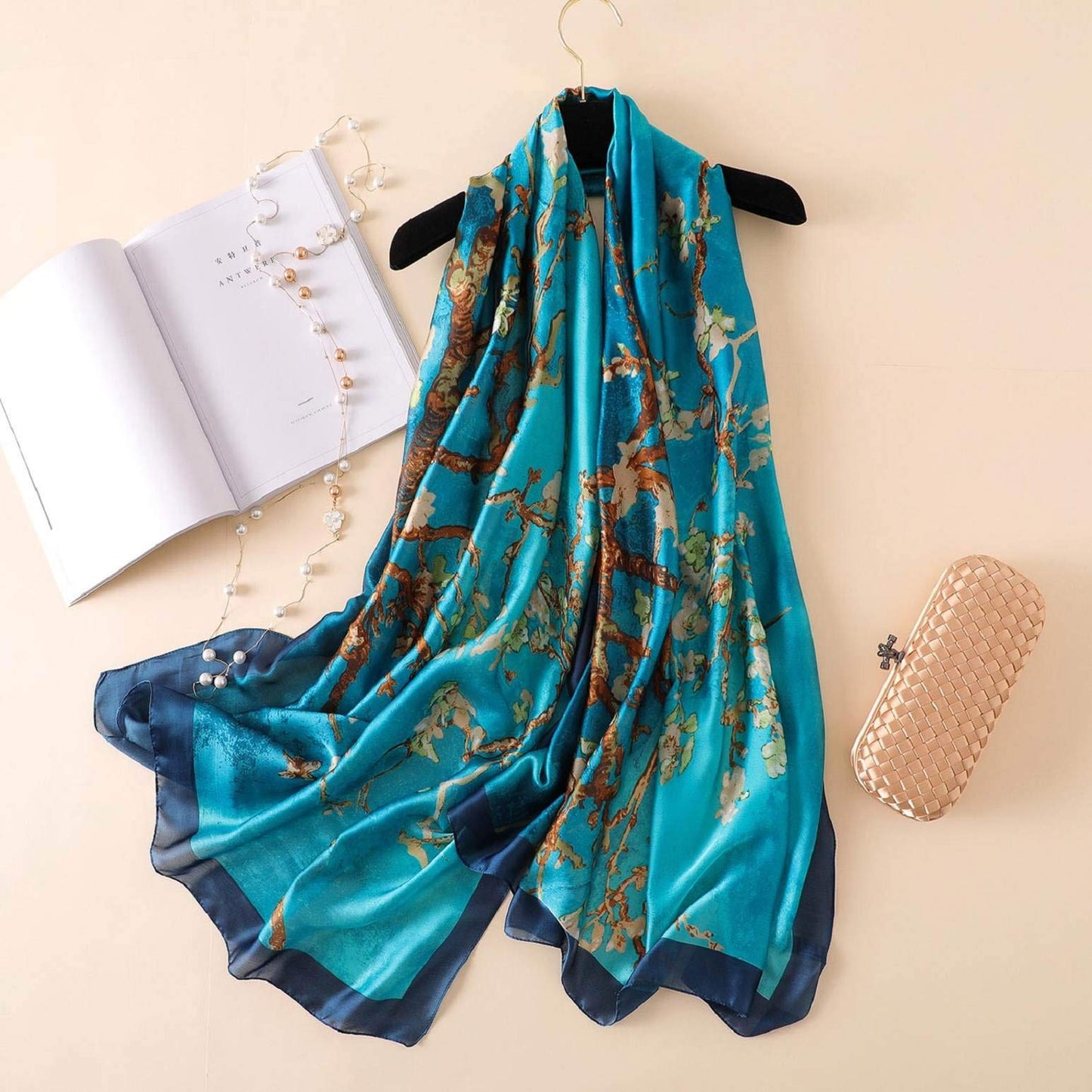 heekpek Bufanda Seda Mujer Satín Bufanda Estampada Ligero Elegante Chal Fulares Cuello Pañuelo de Seda para Mujer