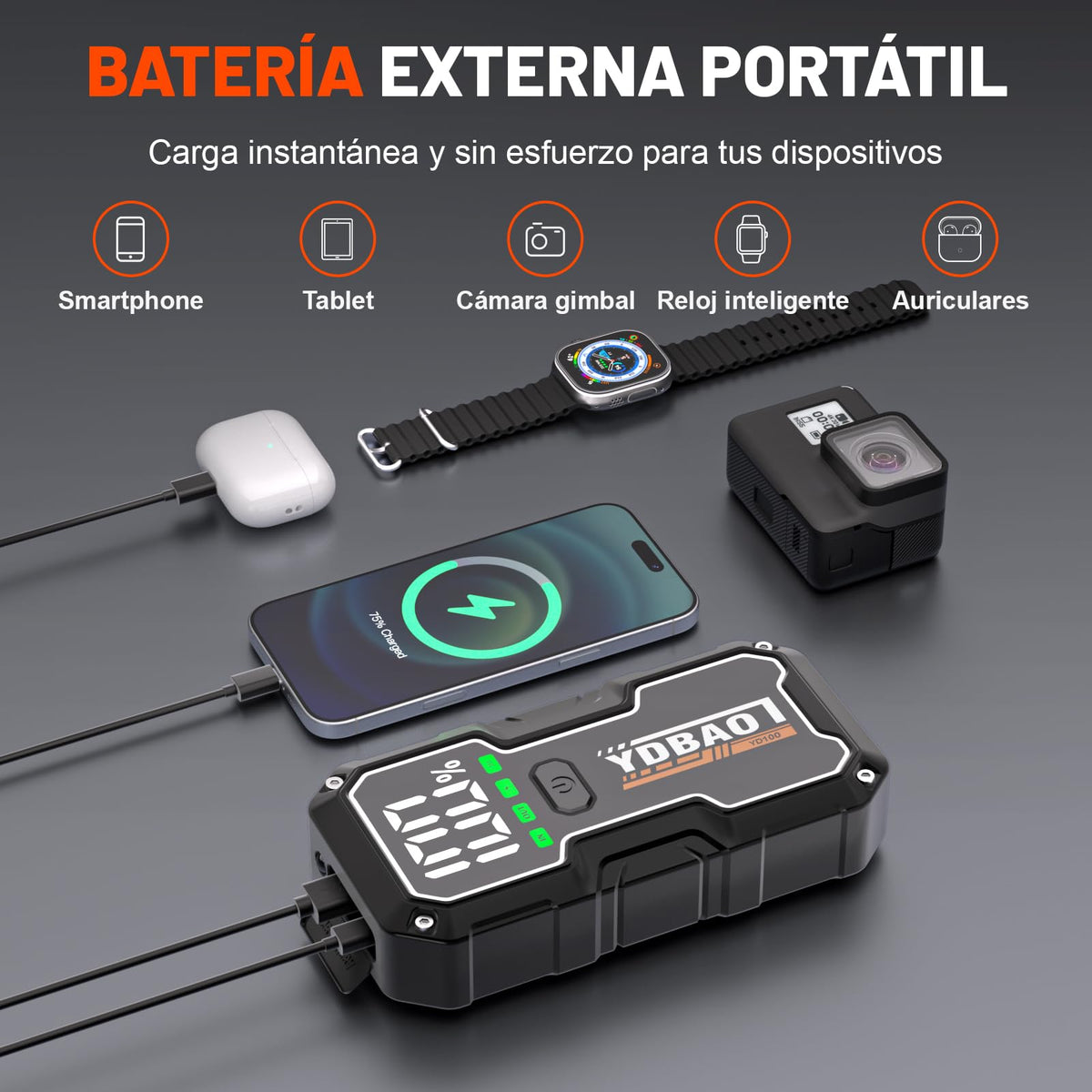 YDBAO Arrancador de Coches 10000A 12V para Todo Gas o 10L de Diésel