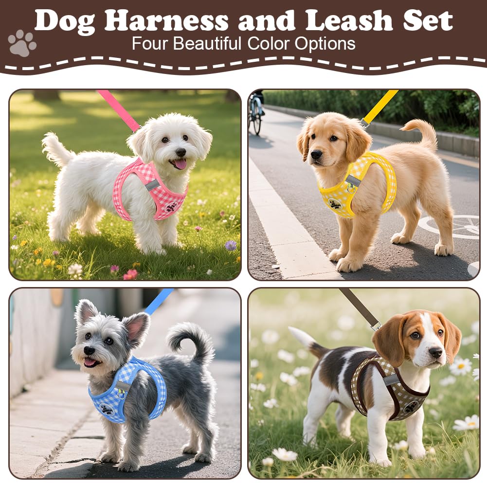 OFFCUP Arnés para Perro y Conjunto de Correa, Arnés Antitirones Reflectante Ajustable, Transpirable Malla Suave Arneses Chaleco para Perro Pequeños Gatos y Cachorros (Marrón, S)