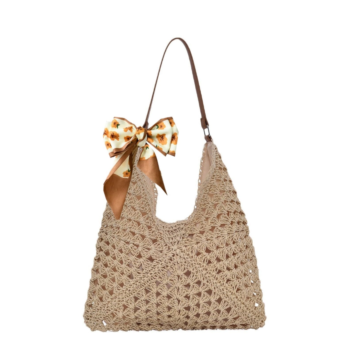 HTTDSLF Bolsos de Paja Mujer Verano, Elegante Bolso de Mano Bohemio, Práctico Bolso de Hombro Rafia para Mujer, Bolsos Tejidos Crochet, Tote Bag Para Viaje Fiesta Vacaciones
