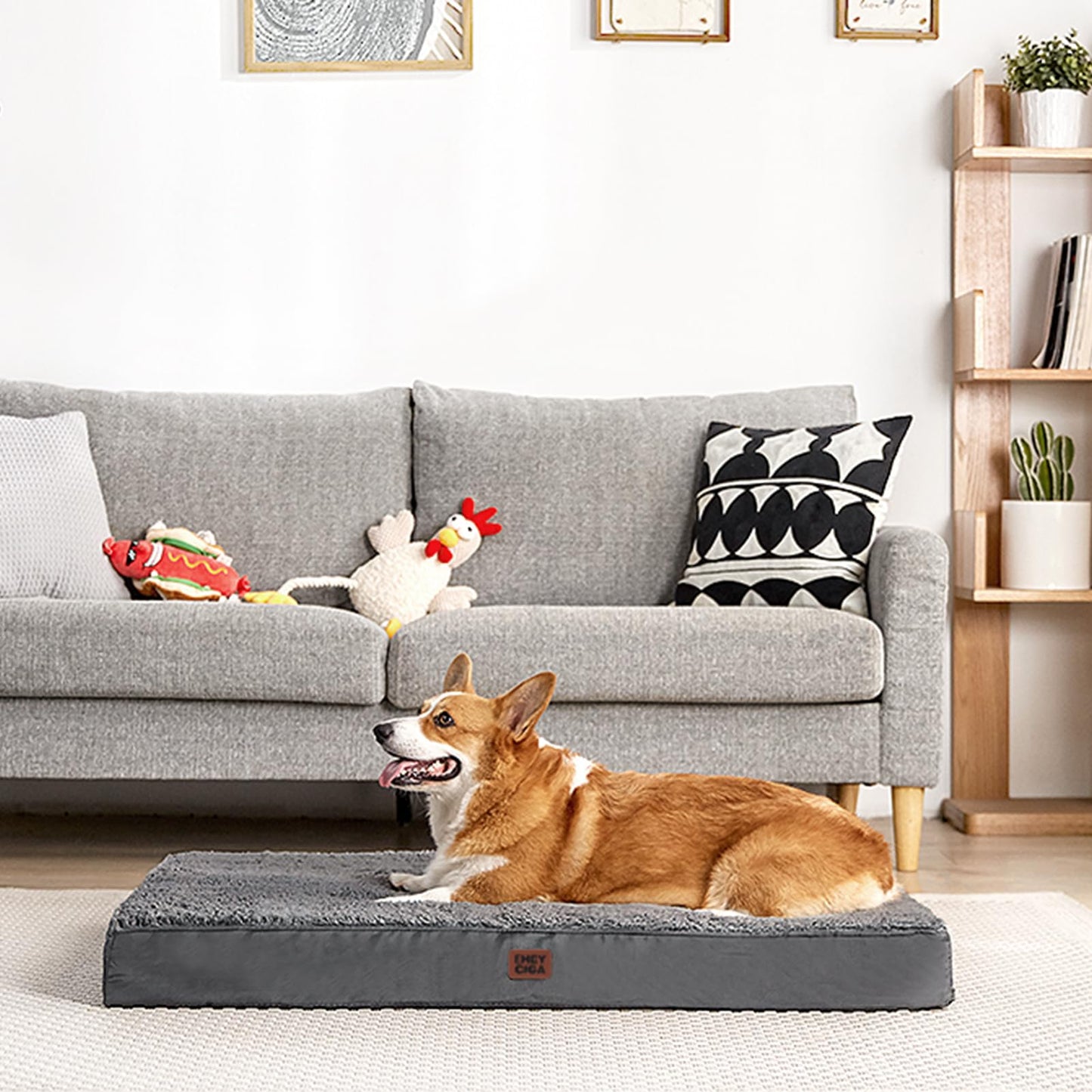 EHEYCIGA Cama Perros Grande Ortopédica, 89x58x9cm Colchon Perro con Espuma De Caja De Huevos, Colchoneta Perro Lavable, Dog Bed, Gris