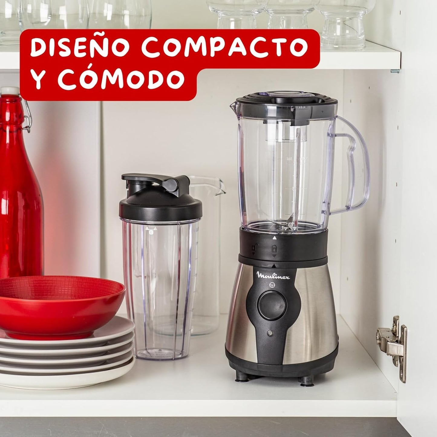 Moulinex Blend & Go, Batidora de vaso 300 W, Jarra de 1,3 L