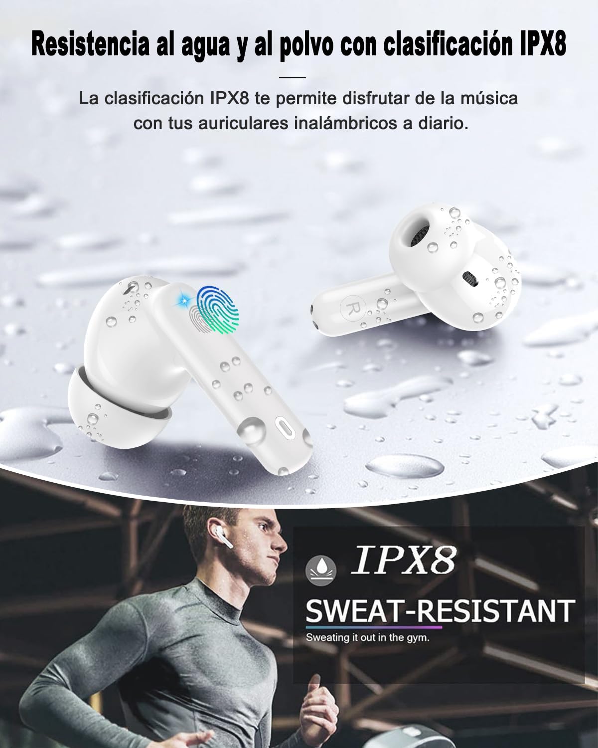 Auriculares Inalámbricos, 2026 Auriculares Bluetooth 5.4 con Reducción de Ruido ENC, 48H con Graves, Cascos Inalambricos IPX8 Impermeable, Control Táctil, Audifonos Inalambricos para iPhone/iOS/Galaxy