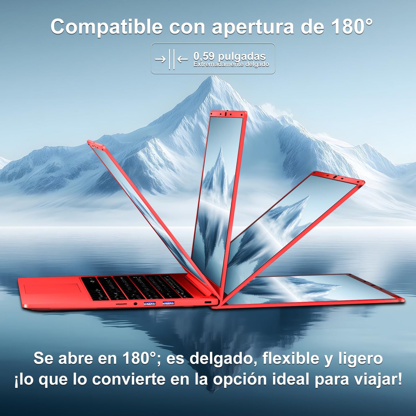 Ordenador Portátil 14 Pulgadas Celeron N5095 Upto 2,9 GHz Portatiles 8GB RAM 256GB SSD TF 1TB LPDDR4 Win11 5G WiFi 1920*1080 FHD mini HDMl Laptop Película Protectora Español - Rojo Cuerpo Metálico59