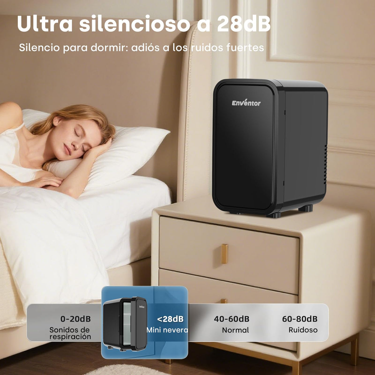 Enventor Nevera Pequeña, 6L, 220–240V CA y 12V CC, Negro