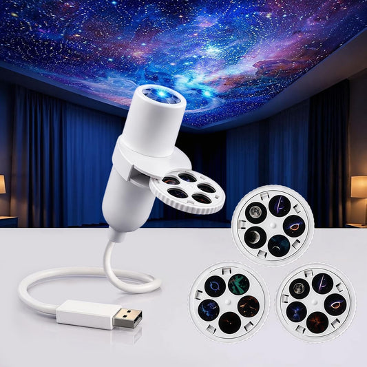 KQLHLHDYZ Proyector de luz nocturna, proyector de luz nocturna holográfica HD dinámico 5D, proyector de estrellas HD Plug and Play, proyector HD ajustable de 360° para techo de dormitorio
