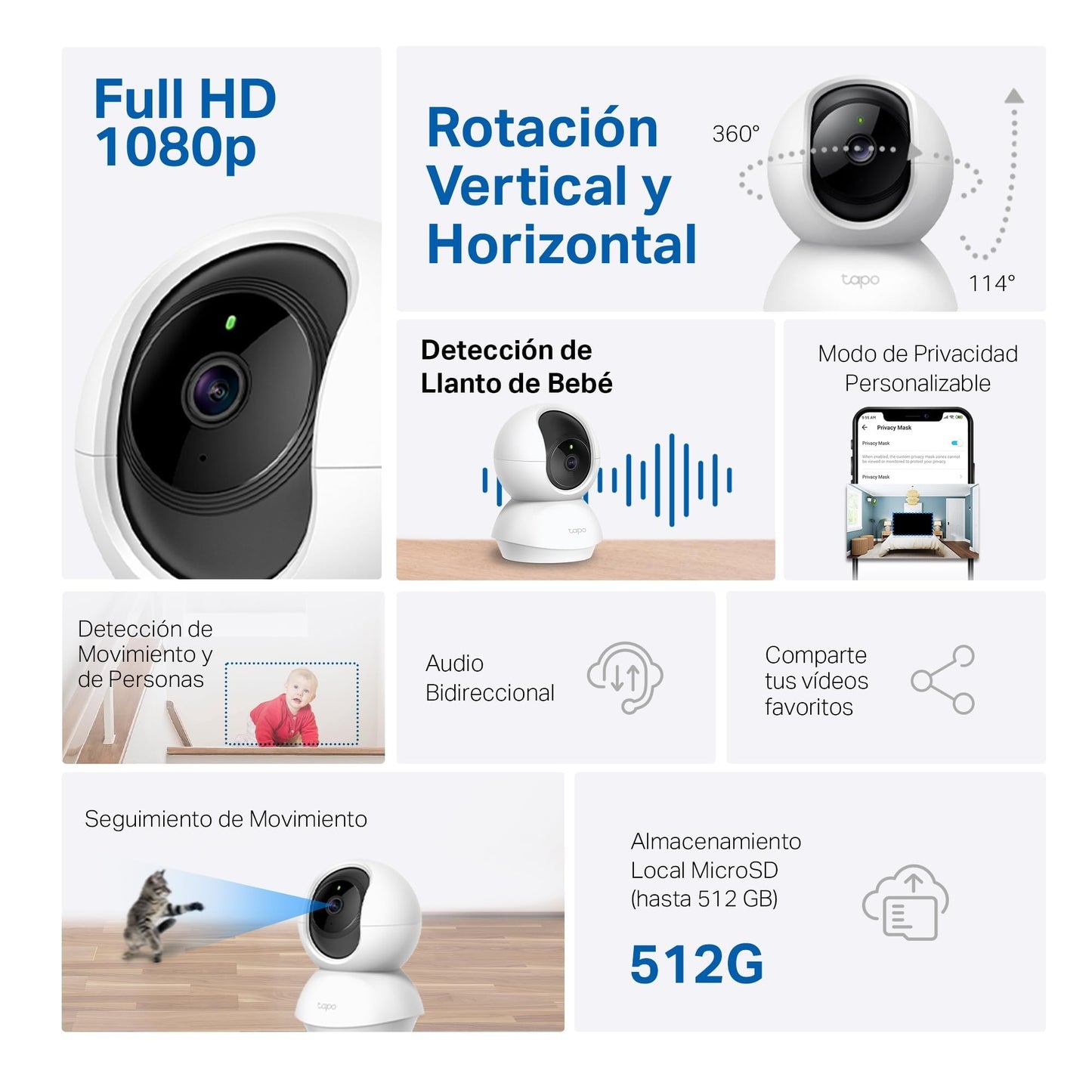 Tapo C200 - Cámara de Vigilancia WiFi Interior 360º, 1080p, Detección IA