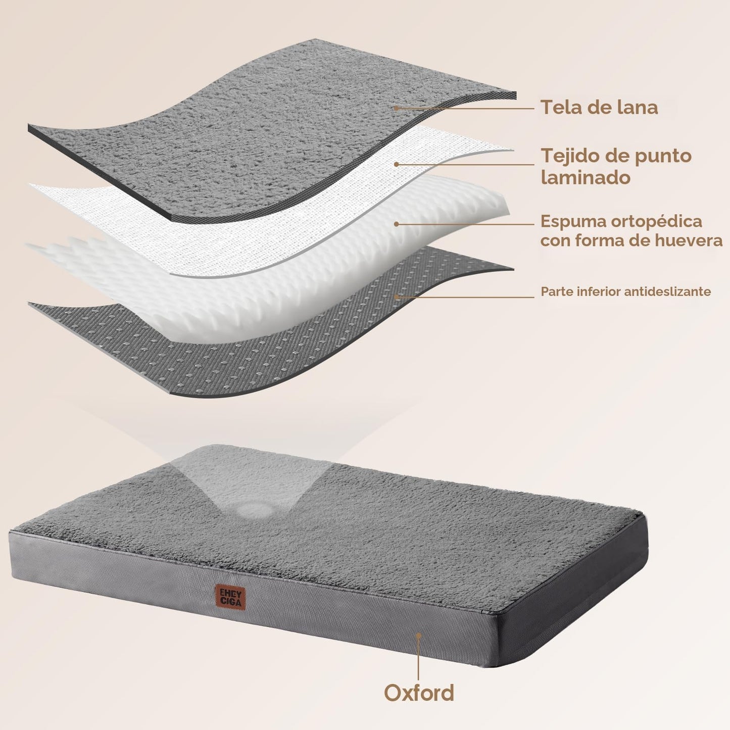 EHEYCIGA Cama Perros Grande Ortopédica, 89x58x9cm Colchon Perro con Espuma De Caja De Huevos, Colchoneta Perro Lavable, Dog Bed, Gris