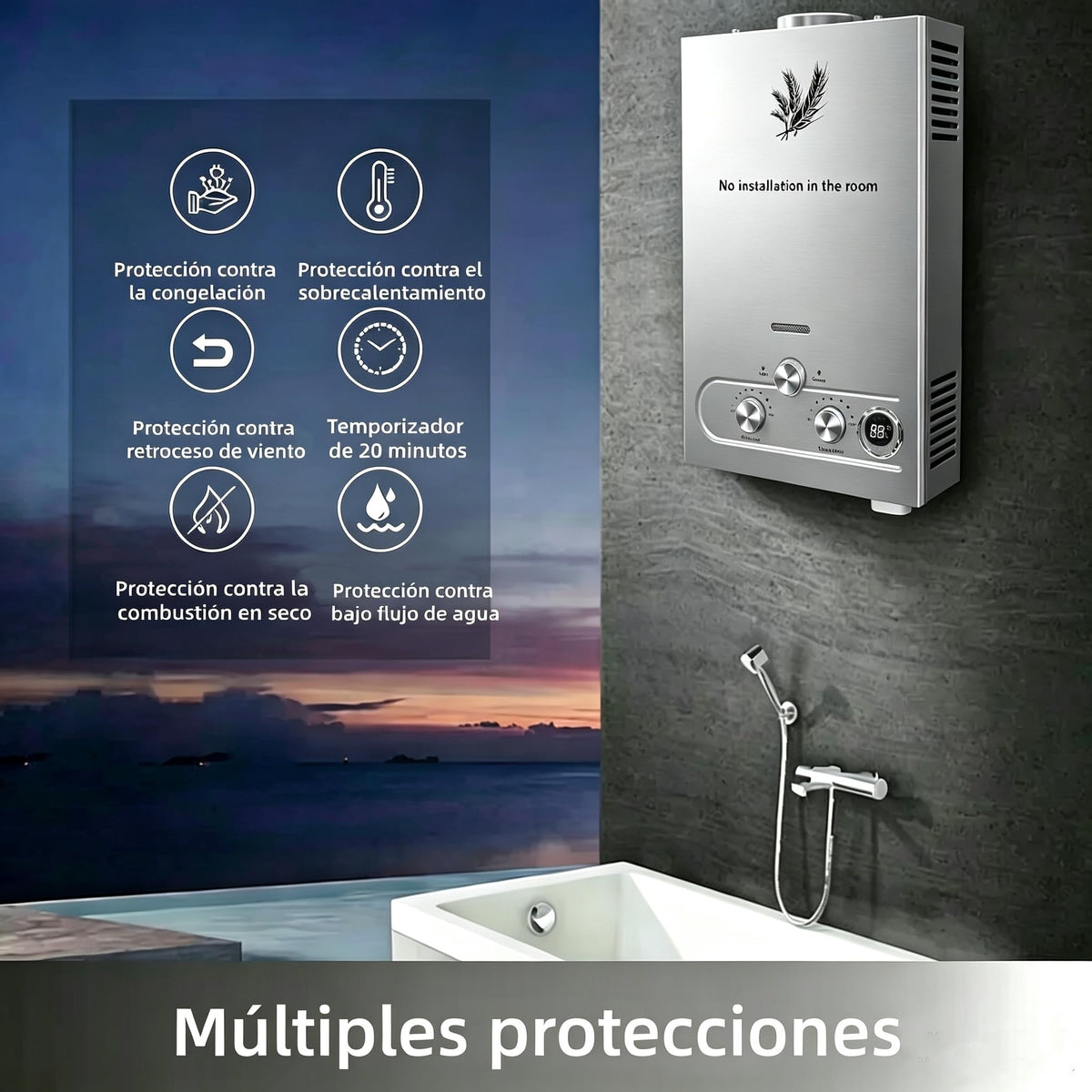 16L 32KW Calentador de Agua de Gas GLP Butano y Propano Calentador de Agua Calentador de Agua LPG Instantáneo Portátil,Modos de Invierno y Verano,para Ducha Al Aire Libre,Baño,Camping