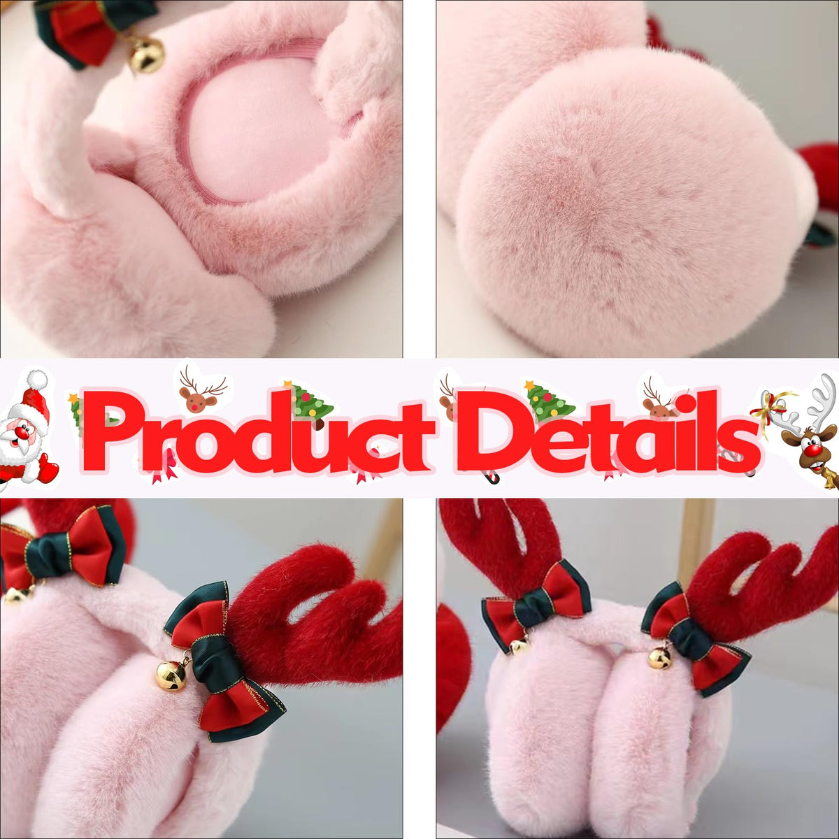 KALUROIL Orejeras para Niñas - Orejeras Térmicas de Felpa para Mujer - Protección contra el Viento - Diseño Moderno - Regalo de San Valentín para Damas y Niñas(Alce con Purpurina)
