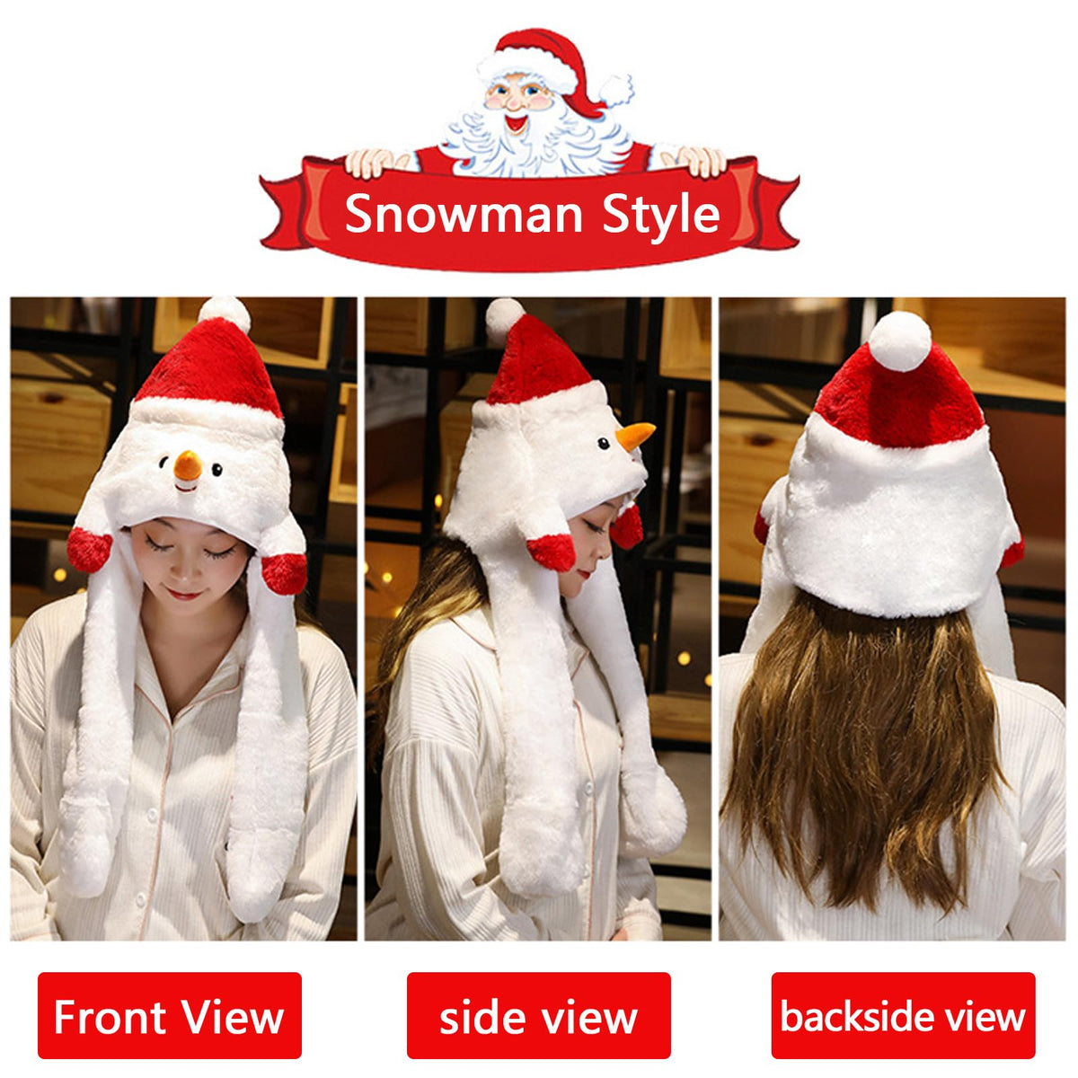Leonshco Gorro de Navidad para niños, gorro de Papá Noel de peluche para adultos, orejas móviles, gorro de Navidad LED, gorro de Papá Noel para Navidad, fiesta de Navidad, concierto de Navidad (B)