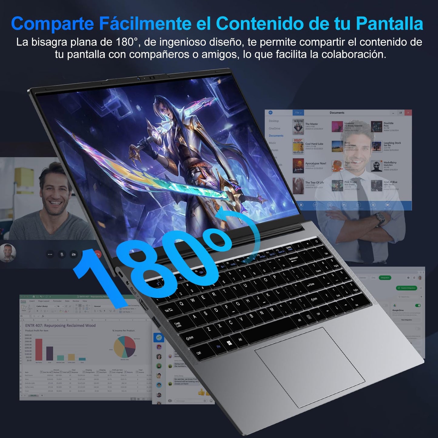Ordenador Portátil 15,6 Pulgadas Celeron N5095 2,9 GHz Win11 Pro 8GB 256GB SSD Expansión 1TB 5G WiFi 1920x1080 FHD BT4.2 HDMl USB 3.0 Portatil con Ratón Inalámbrico y Teclado Español Membrana - Gris-A