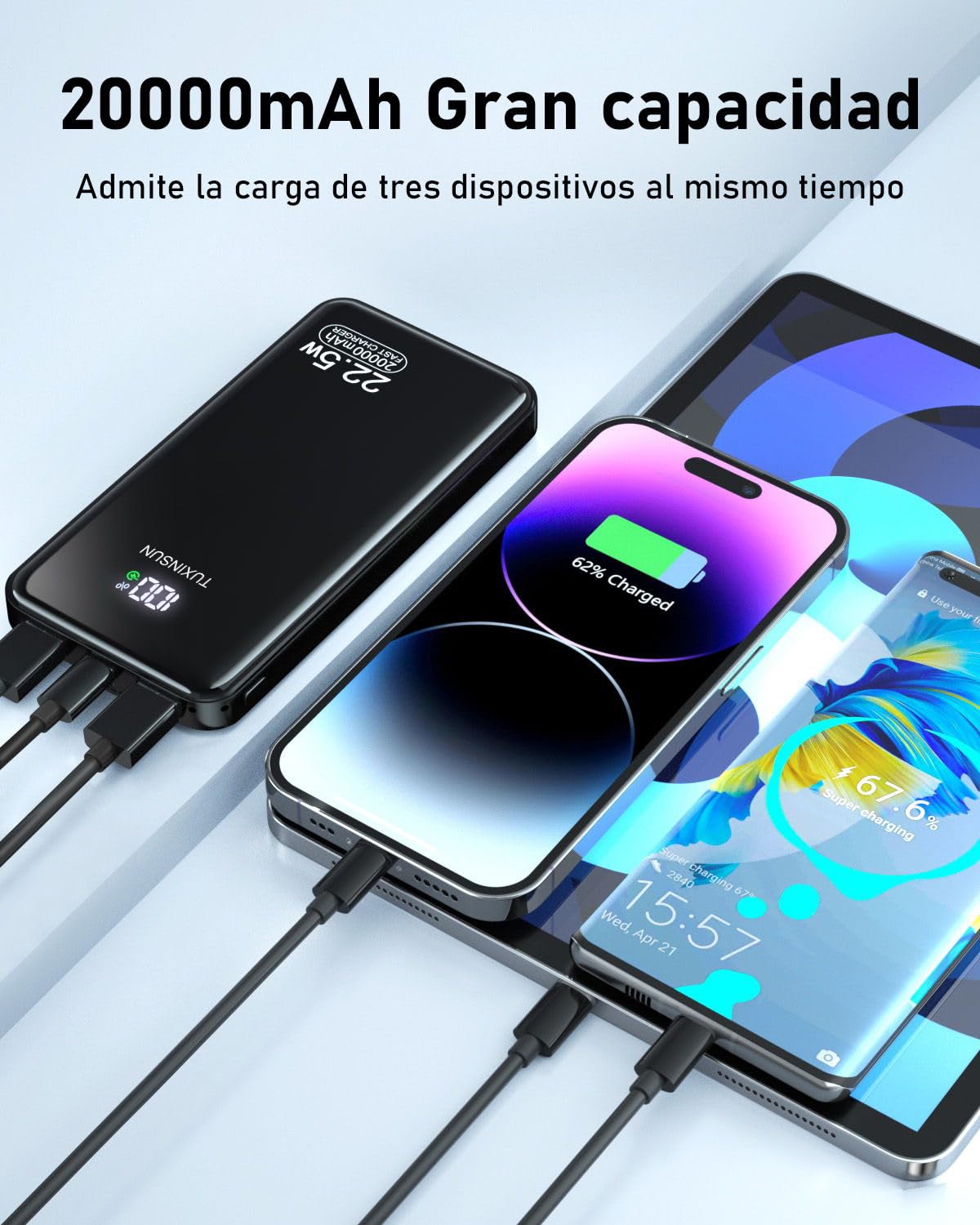 Power Bank 22.5W 20000mAh Bateria Externa Carga Rapida, Bateria Portatil PD3.0 QC4.0, Powerbank USB C Input & Output con Pantalla LCD Compatible con Smartphones, smartwatches, etc (black01)