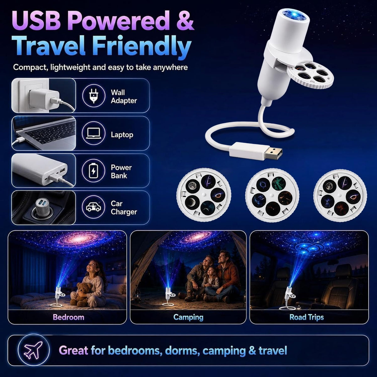 KQLHLHDYZ Proyector de luz nocturna, proyector de luz nocturna holográfica HD dinámico 5D, proyector de estrellas HD Plug and Play, proyector HD ajustable de 360° para techo de dormitorio