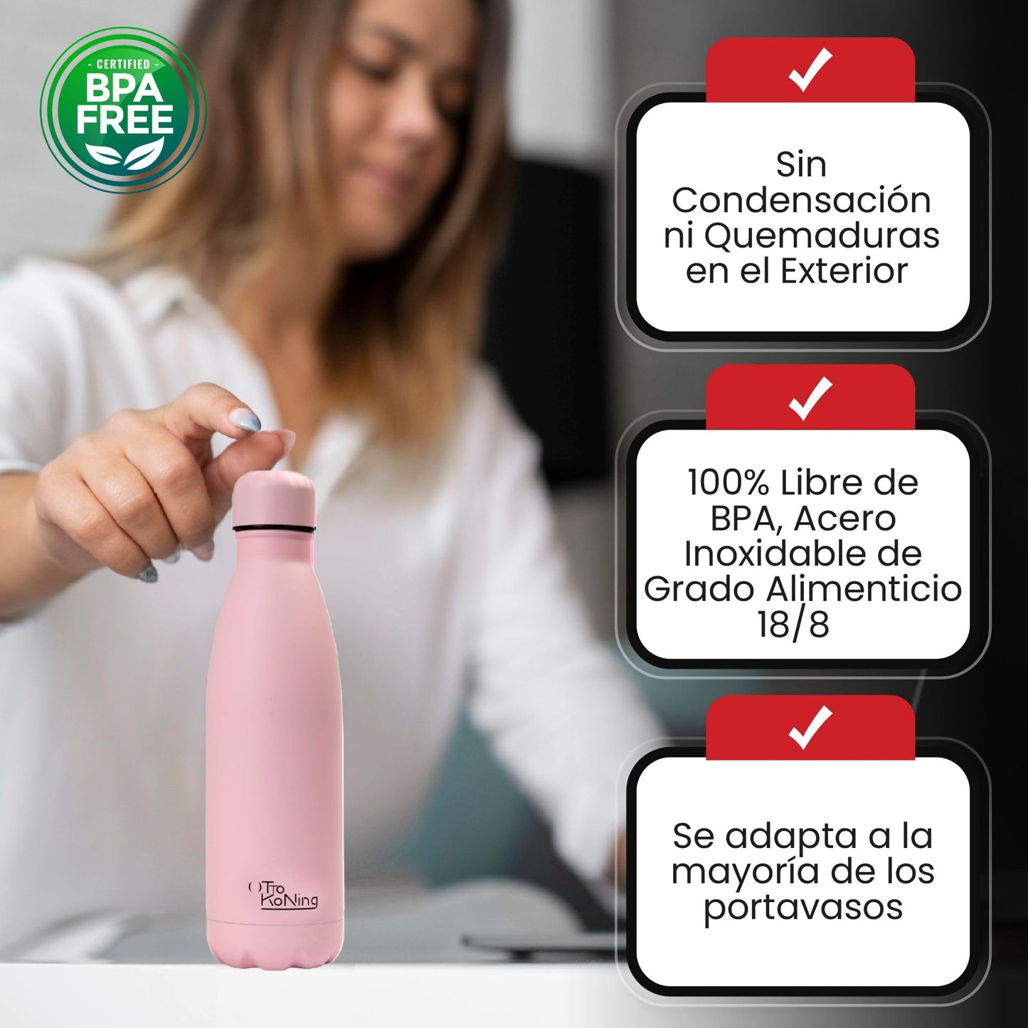 OTTO KONING Botella Agua Acero Inoxidable Térmica 500ml Doble Pared Sin BPA