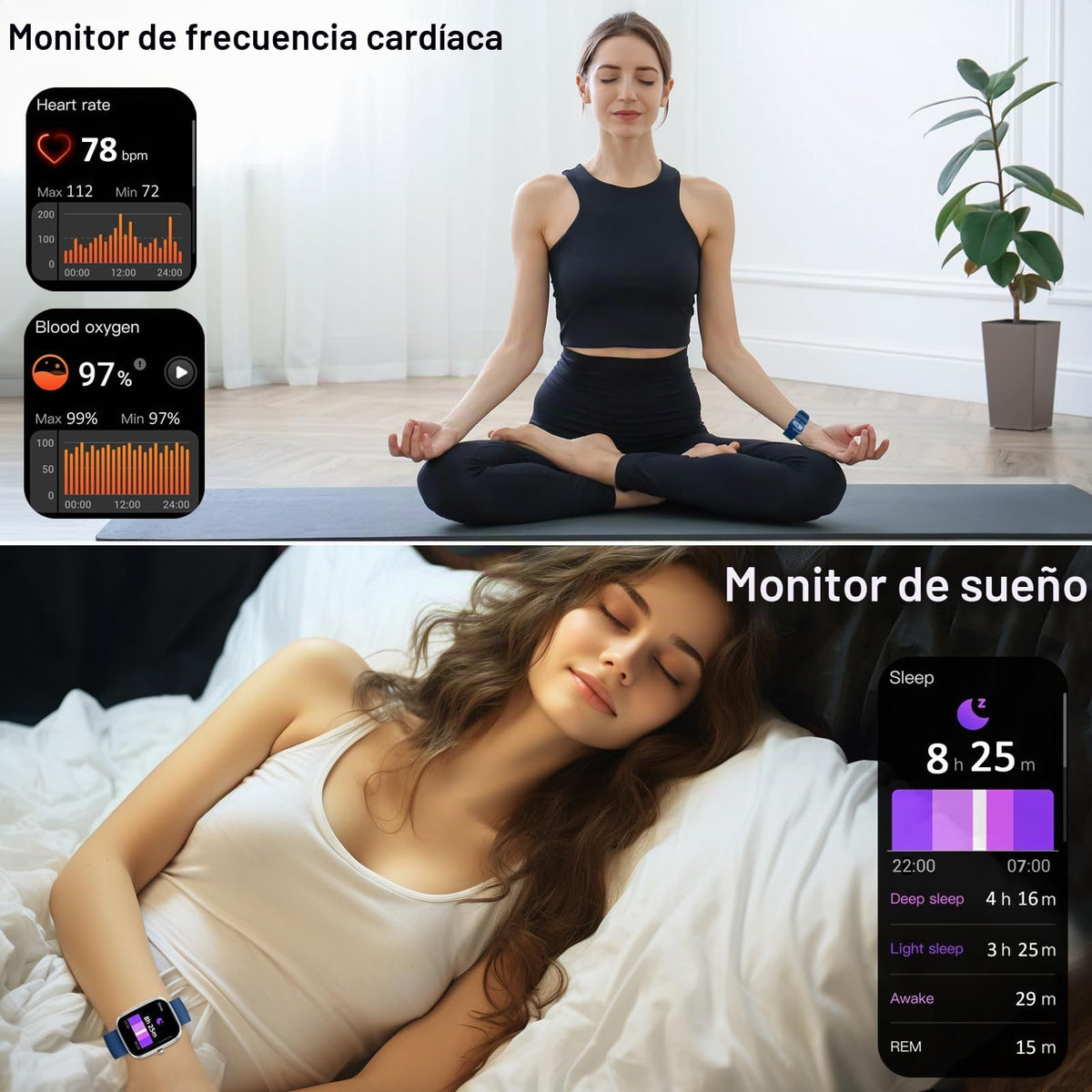 Reloj Inteligente Hombre Mujer, 1.96" Smartwatch con Llamadas Bluetooth y Whatsapp Notificación, IP68 Pulsera Actividad con 100+ Modos Deportivos, Pulsómetro, Monitor de Sueño para Android iOS