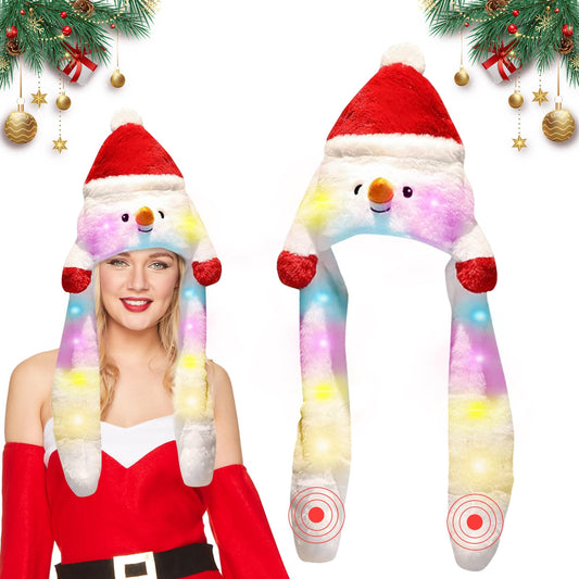 Leonshco Gorro de Navidad para niños, gorro de Papá Noel de peluche para adultos, orejas móviles, gorro de Navidad LED, gorro de Papá Noel para Navidad, fiesta de Navidad, concierto de Navidad (B)