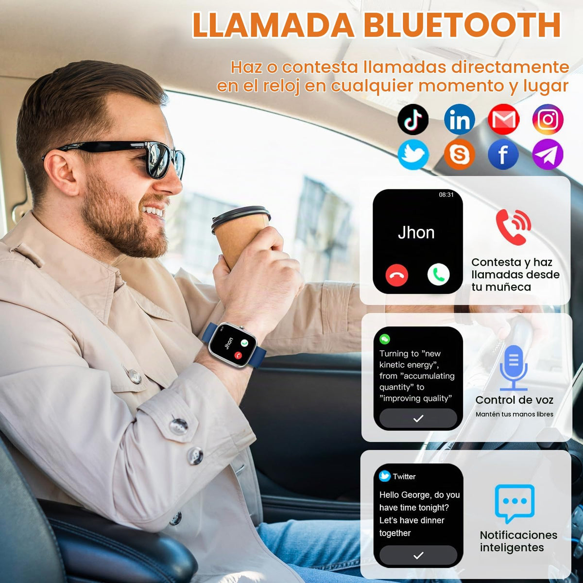 Reloj Inteligente Hombre Mujer, 1.96" Smartwatch con Llamadas Bluetooth y Whatsapp Notificación, IP68 Pulsera Actividad con 100+ Modos Deportivos, Pulsómetro, Monitor de Sueño para Android iOS