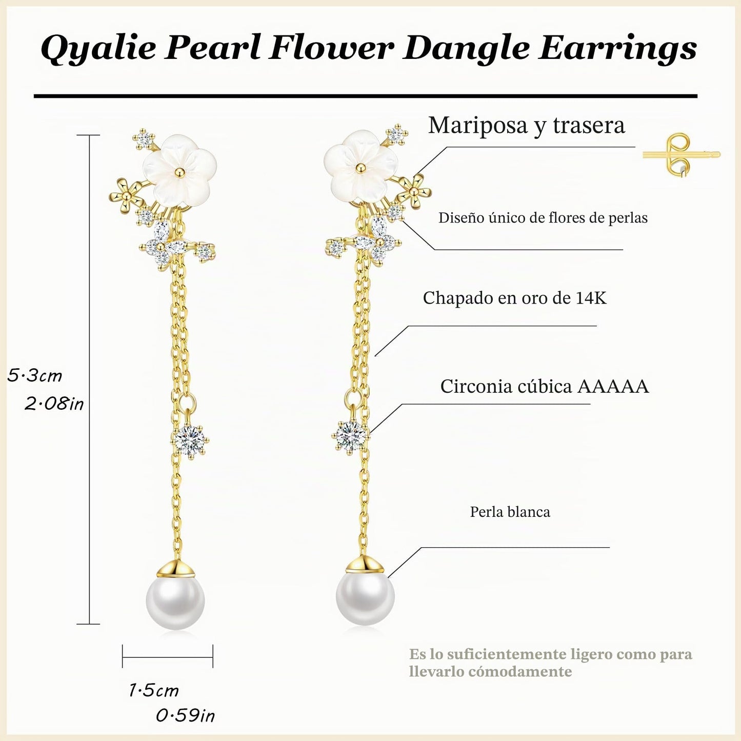 Pendientes Perlas Flores Pedrería Pendientes Oro Mujer Colgantes Dorados Earrings for Women Largos para San valentin, Cumpleaños, Regalo, Boda